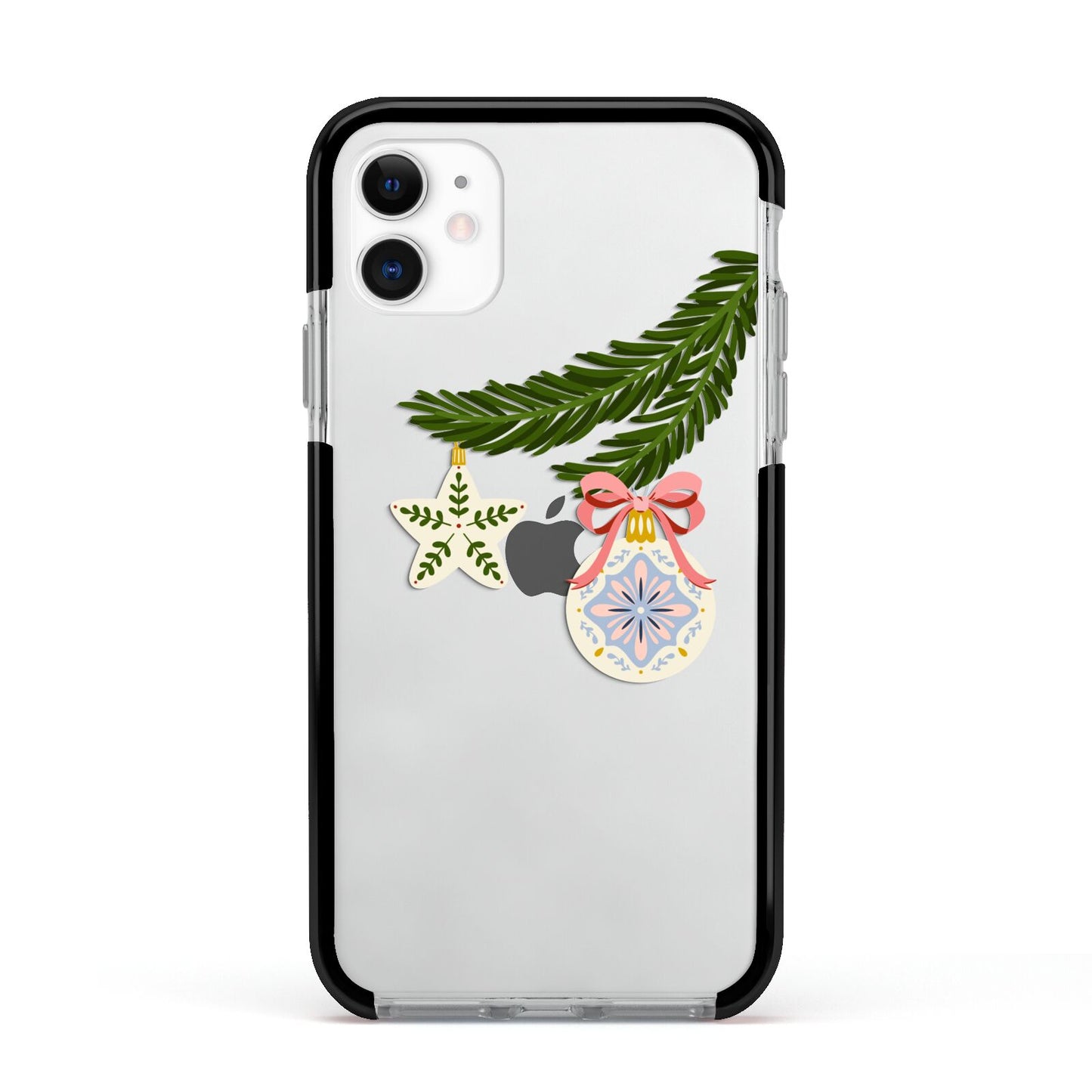 Christmas Tree Branch Apple iPhone 11 in White with Black Impact Case