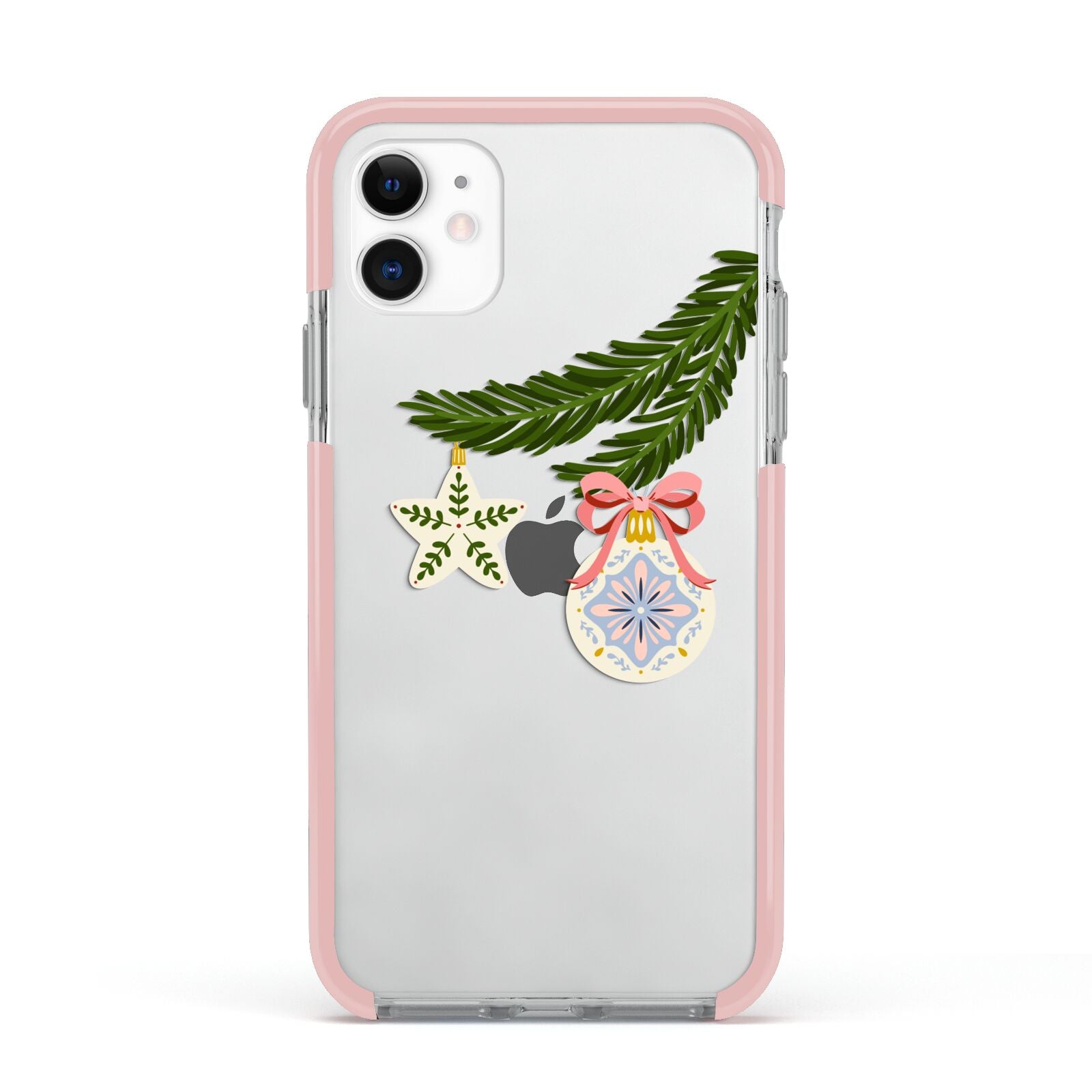 Christmas Tree Branch Apple iPhone 11 in White with Pink Impact Case