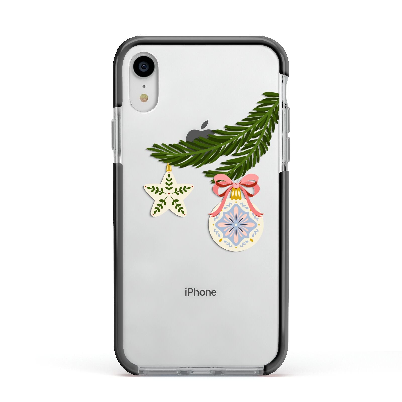 Christmas Tree Branch Apple iPhone XR Impact Case Black Edge on Silver Phone