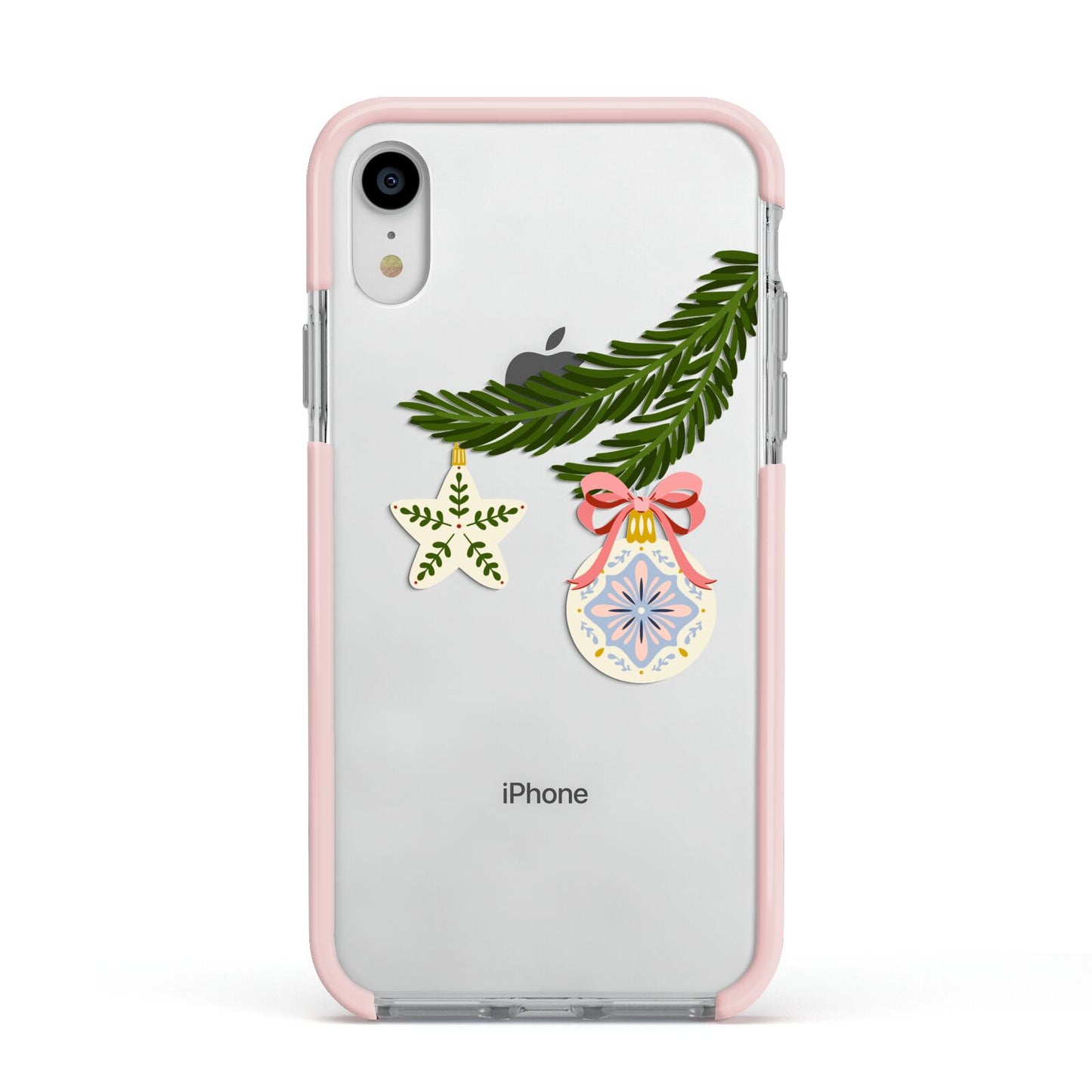 Christmas Tree Branch Apple iPhone XR Impact Case Pink Edge on Silver Phone