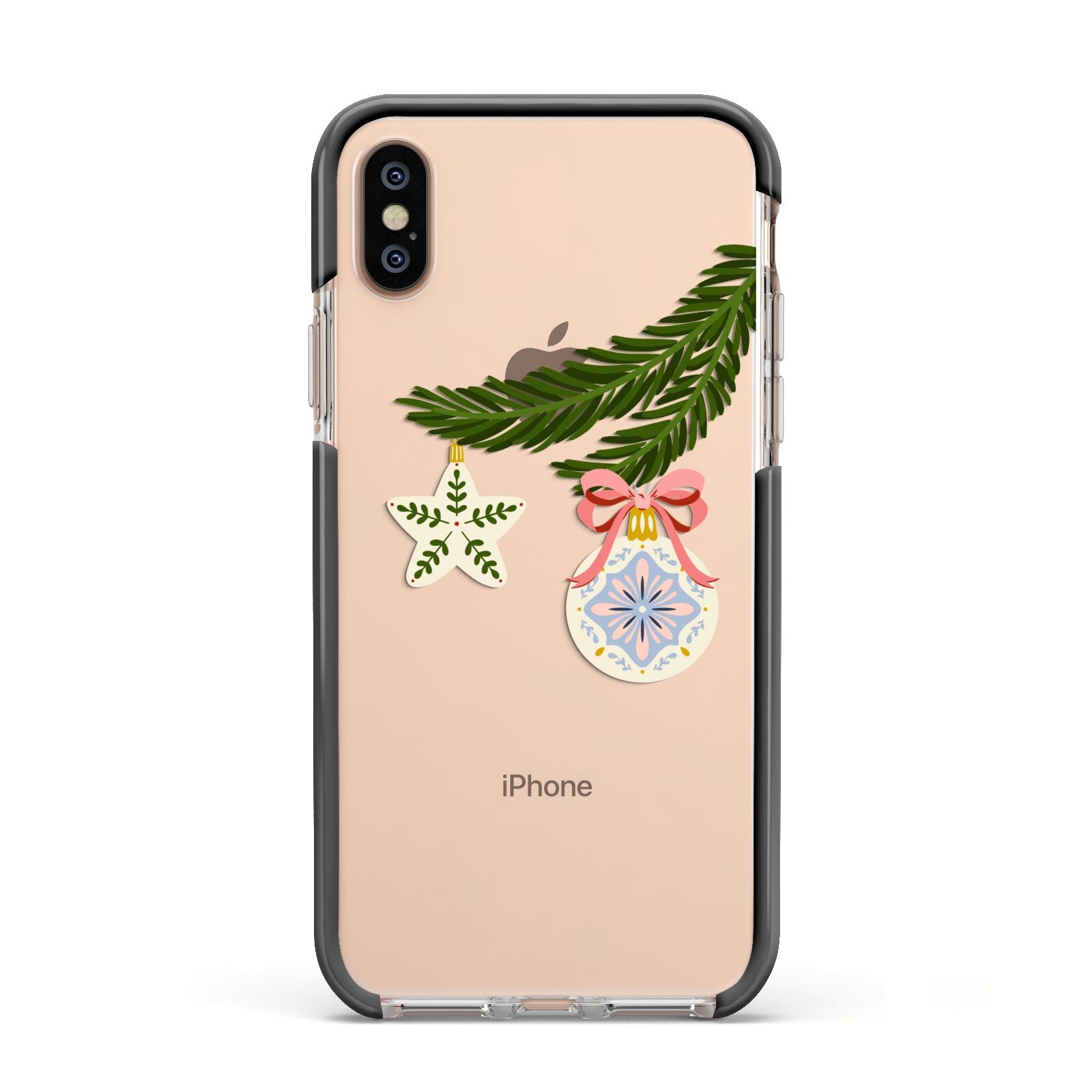 Christmas Tree Branch Apple iPhone Xs Impact Case Black Edge on Gold Phone