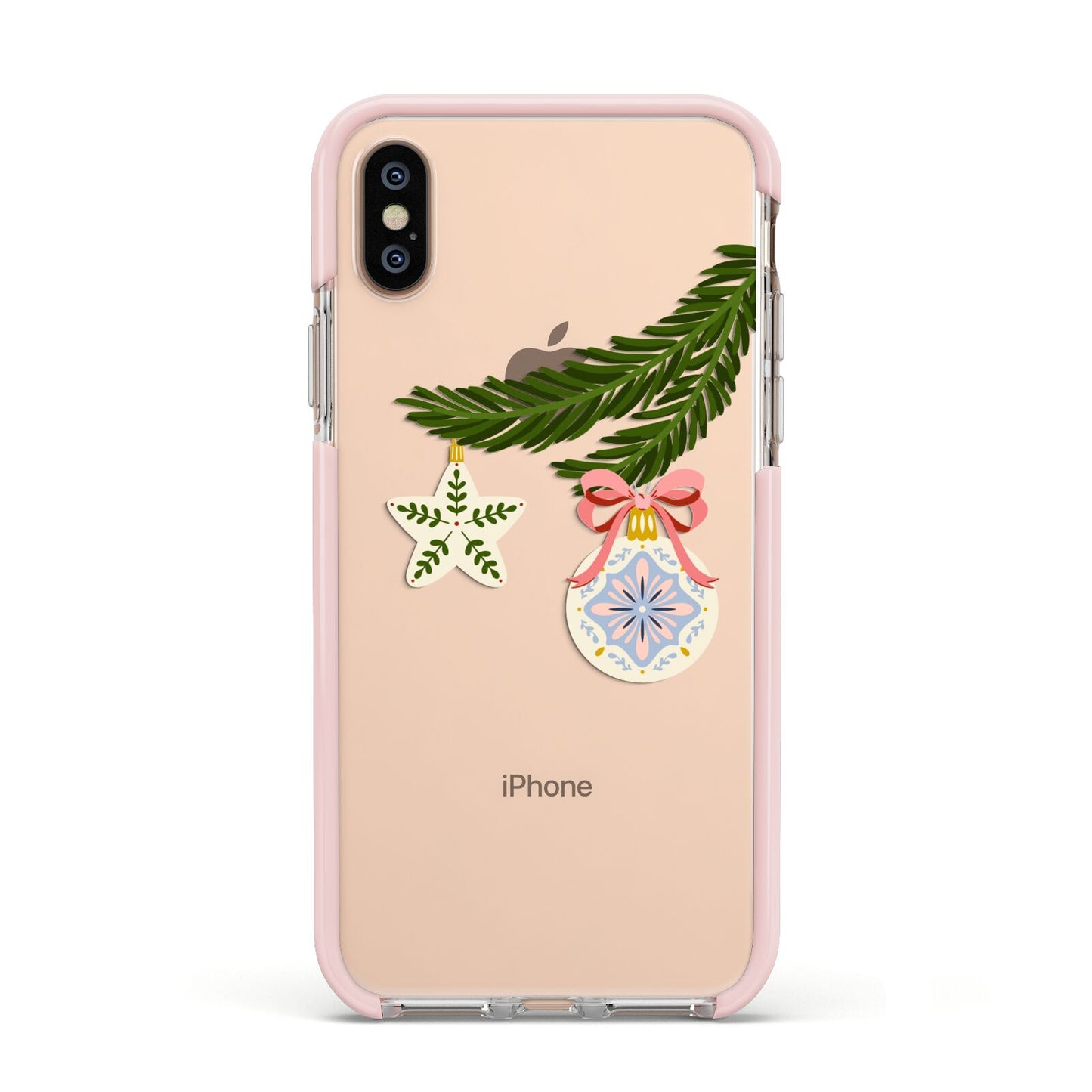 Christmas Tree Branch Apple iPhone Xs Impact Case Pink Edge on Gold Phone