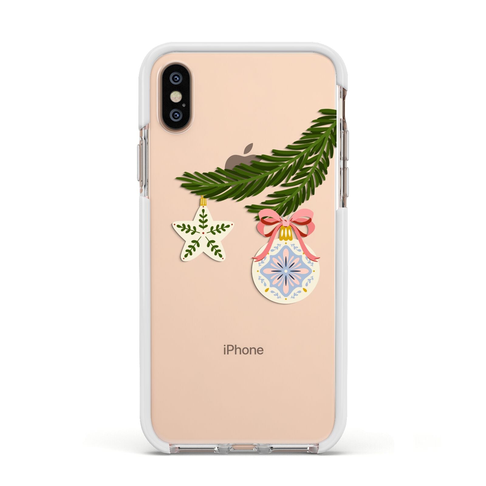 Christmas Tree Branch Apple iPhone Xs Impact Case White Edge on Gold Phone