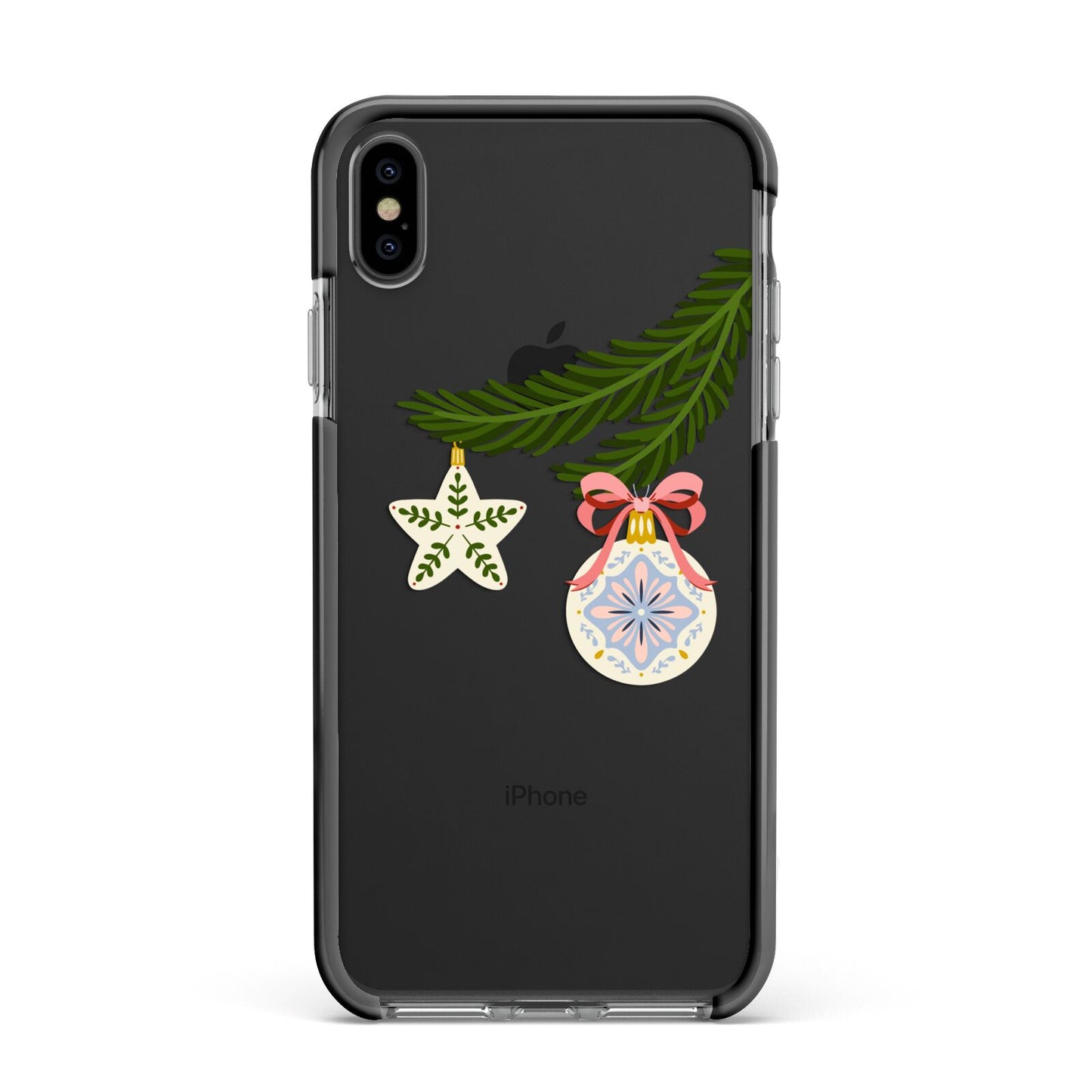 Christmas Tree Branch Apple iPhone Xs Max Impact Case Black Edge on Black Phone