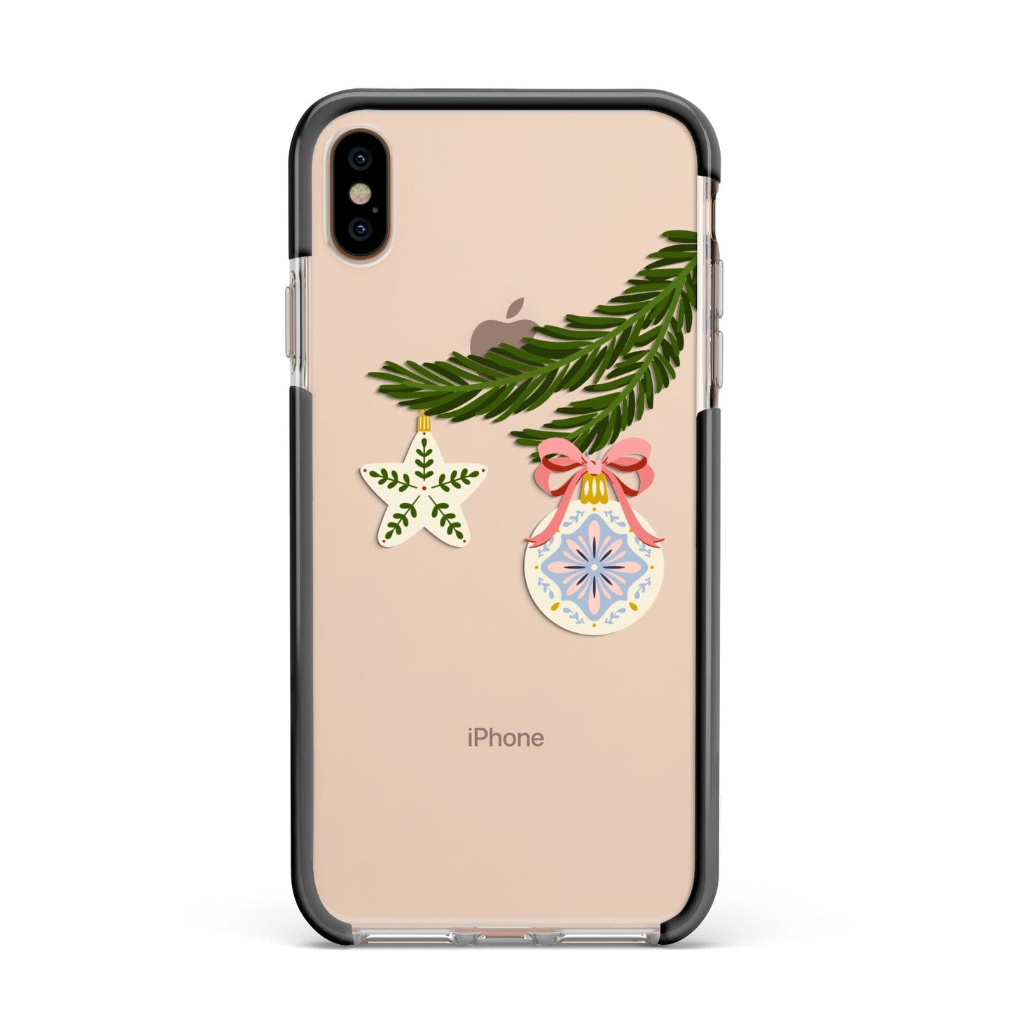 Christmas Tree Branch Apple iPhone Xs Max Impact Case Black Edge on Gold Phone