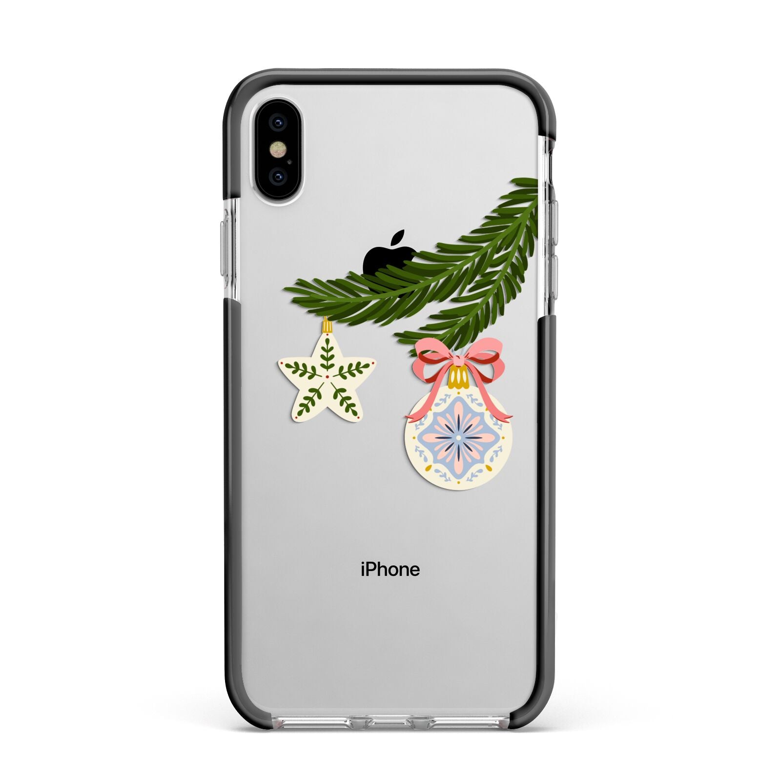 Christmas Tree Branch Apple iPhone Xs Max Impact Case Black Edge on Silver Phone