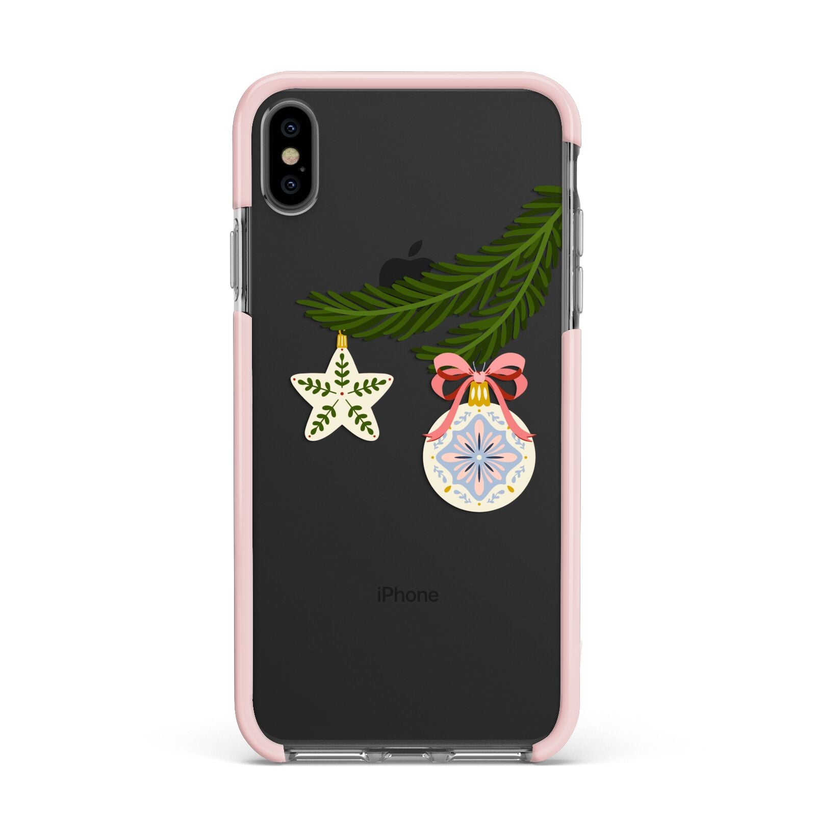 Christmas Tree Branch Apple iPhone Xs Max Impact Case Pink Edge on Black Phone