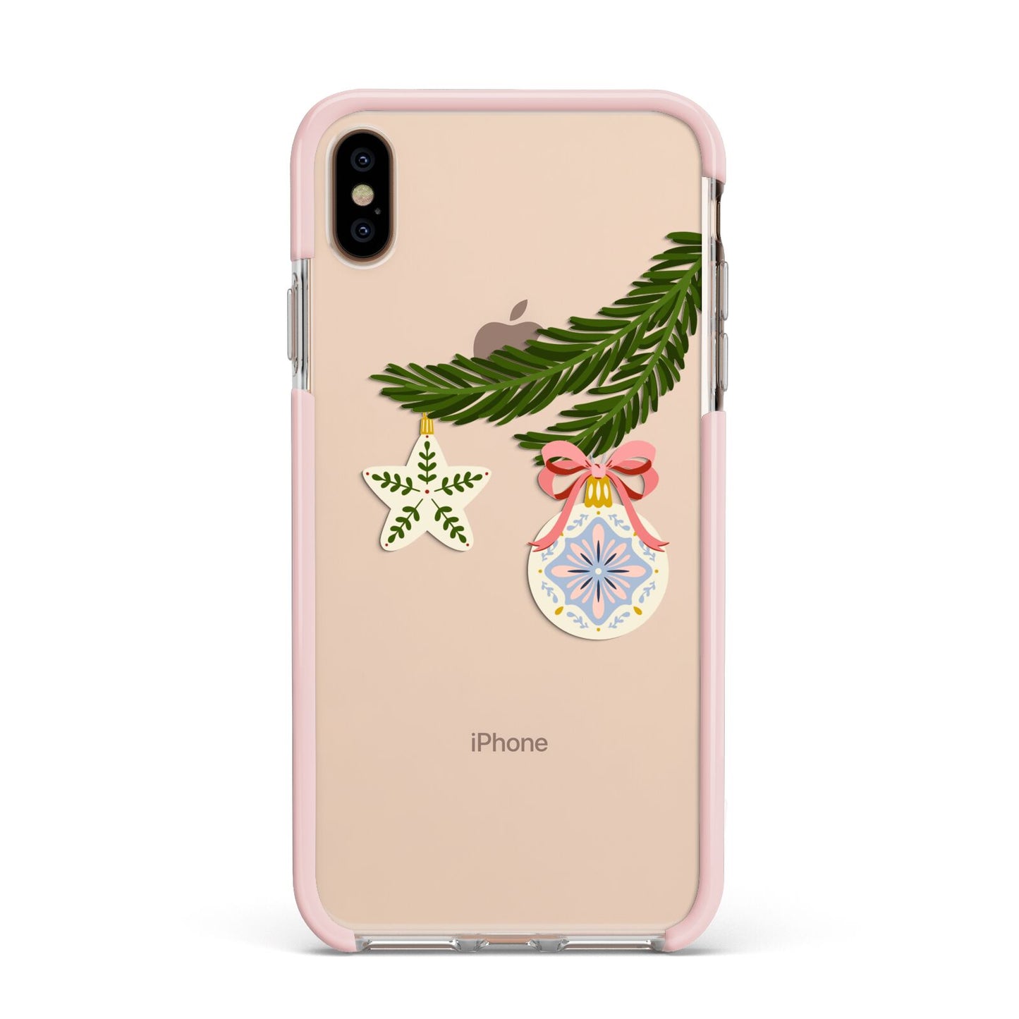 Christmas Tree Branch Apple iPhone Xs Max Impact Case Pink Edge on Gold Phone