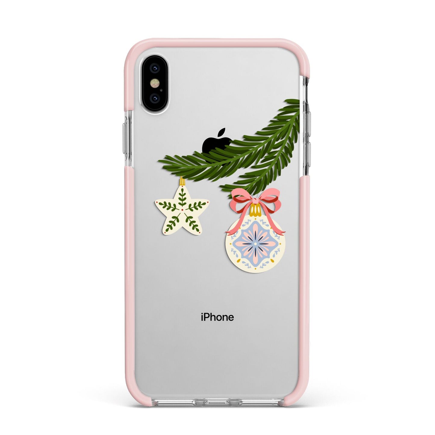 Christmas Tree Branch Apple iPhone Xs Max Impact Case Pink Edge on Silver Phone