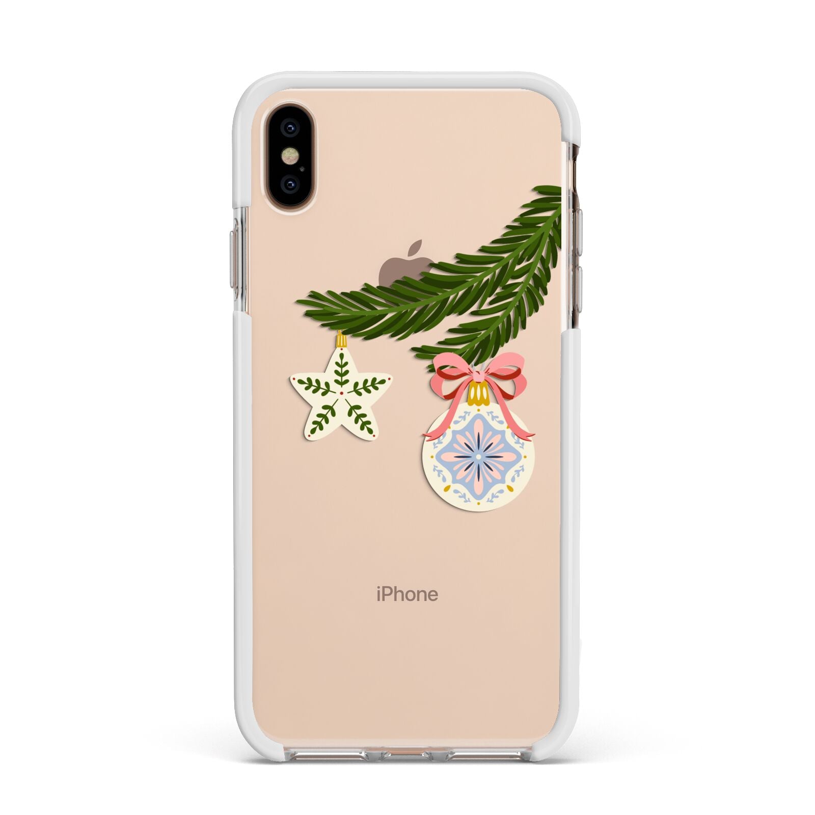 Christmas Tree Branch Apple iPhone Xs Max Impact Case White Edge on Gold Phone