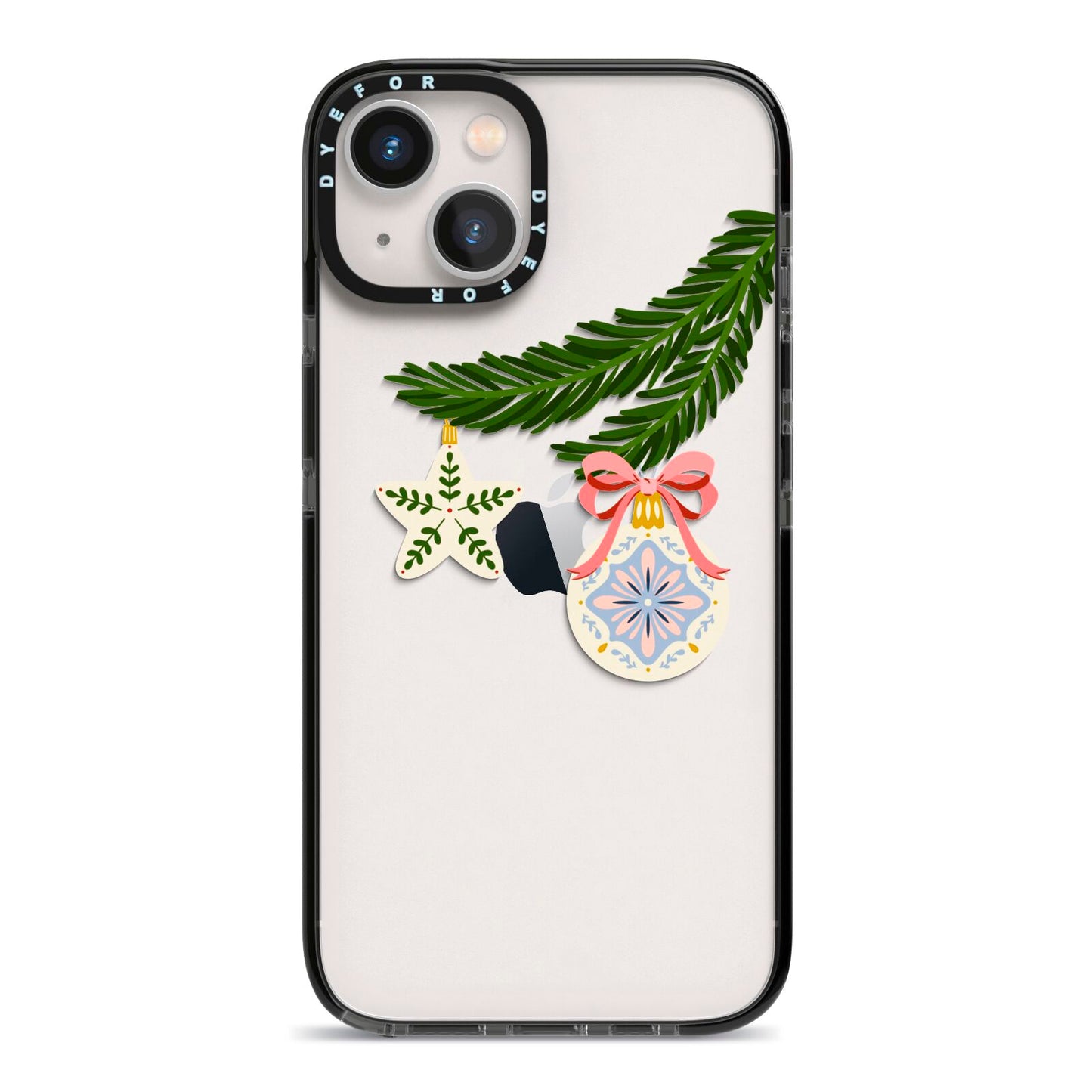 Christmas Tree Branch iPhone 13 Black Impact Case on Silver phone