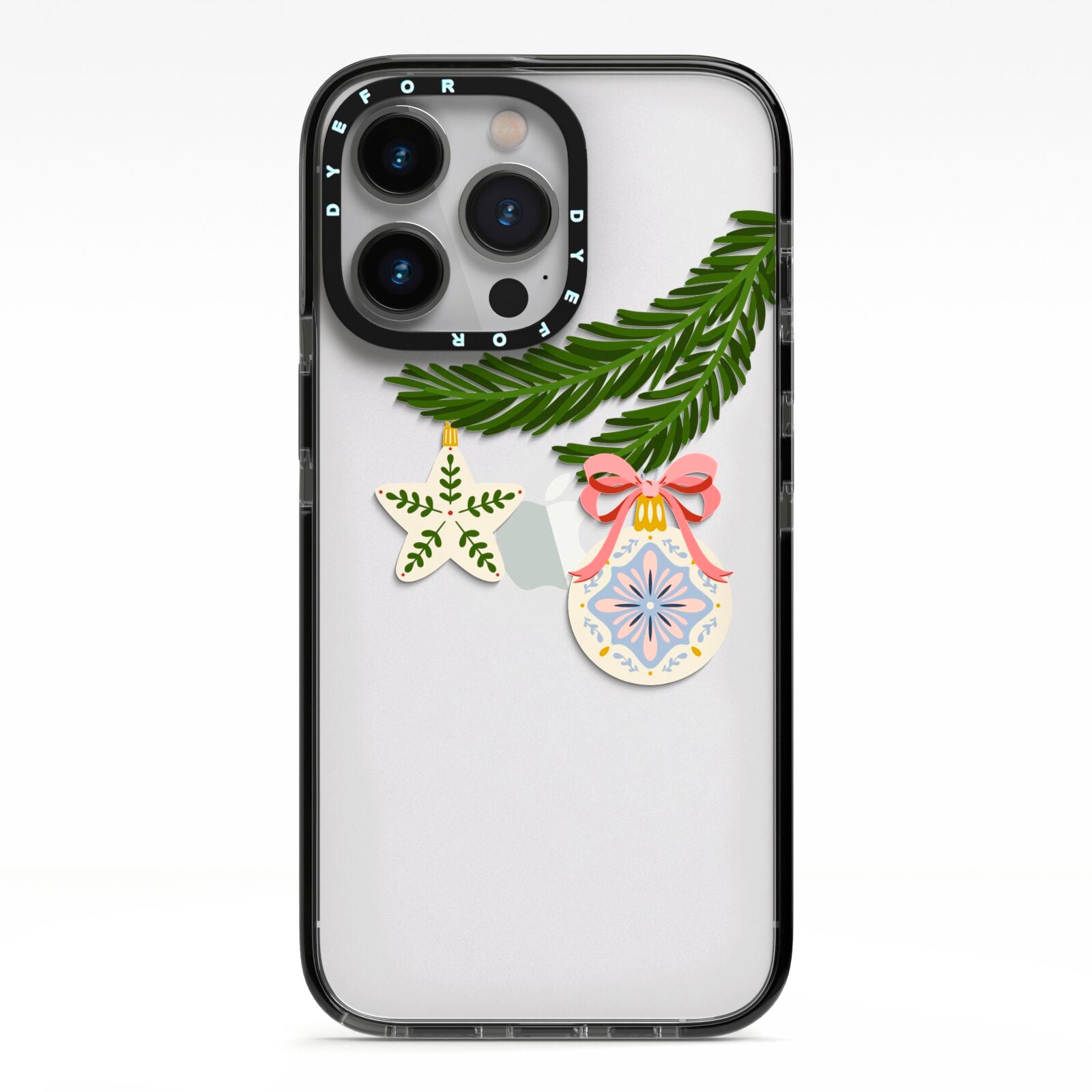 Christmas Tree Branch iPhone 13 Pro Black Impact Case on Silver phone