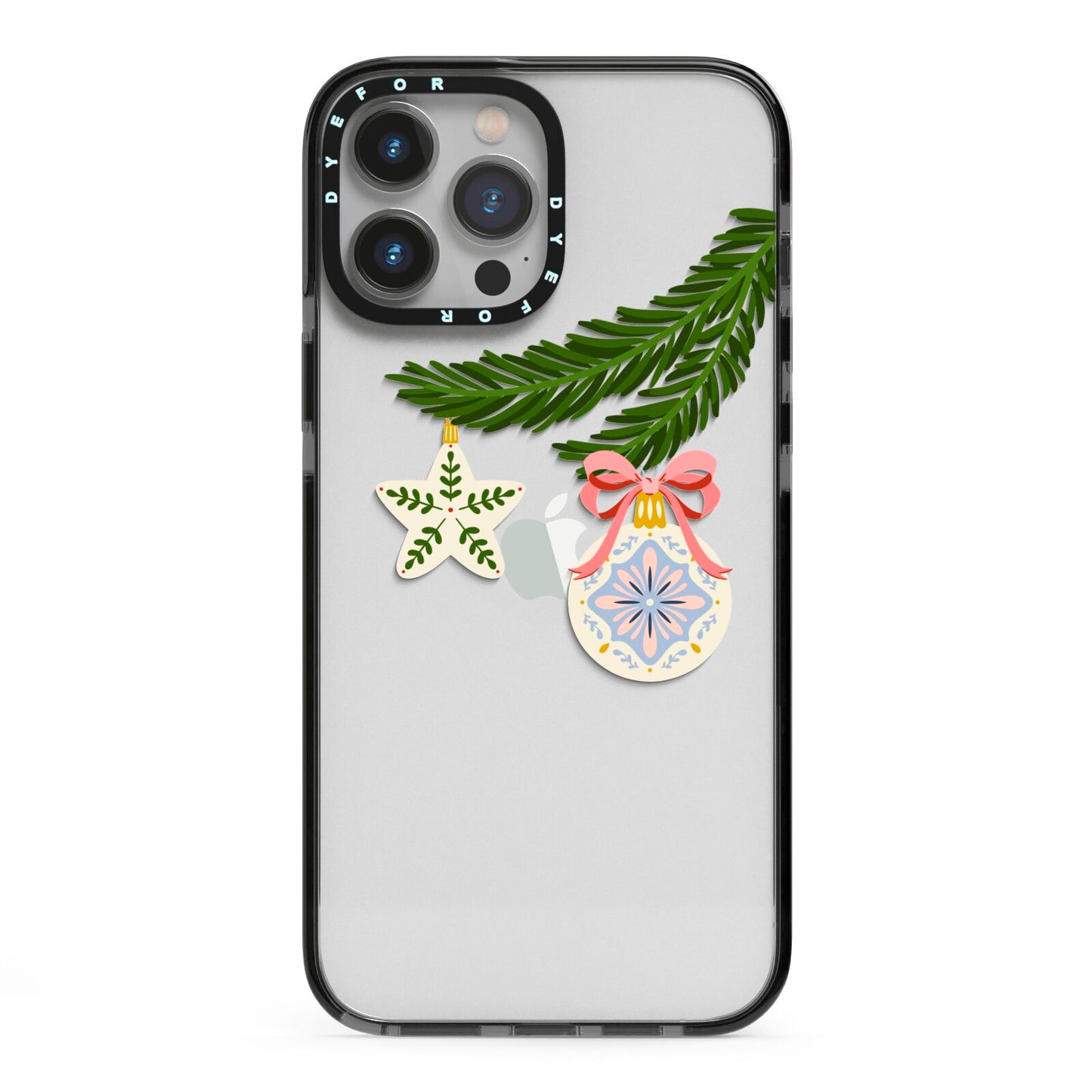 Christmas Tree Branch iPhone 13 Pro Max Black Impact Case on Silver phone