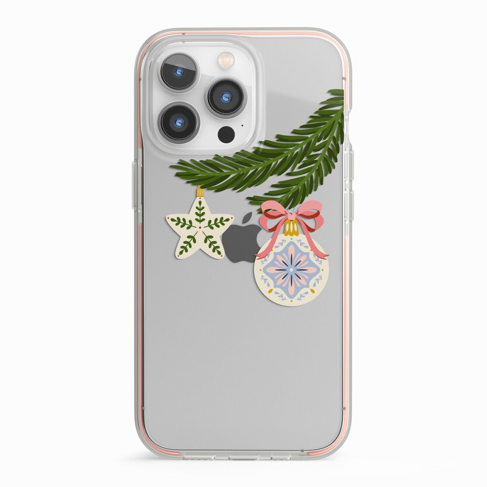 Christmas Tree Branch iPhone 13 Pro TPU Impact Case with Pink Edges