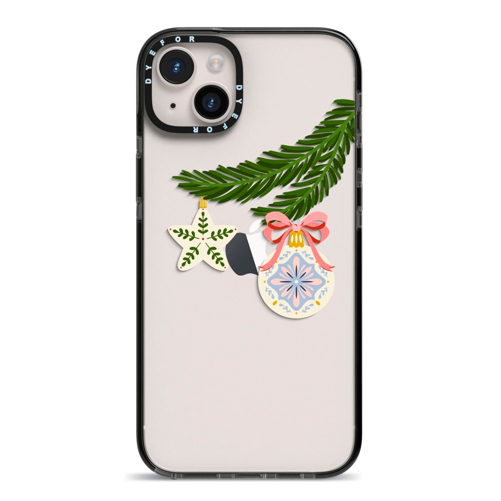 Christmas Tree Branch iPhone 14 Plus Black Impact Case on Silver phone