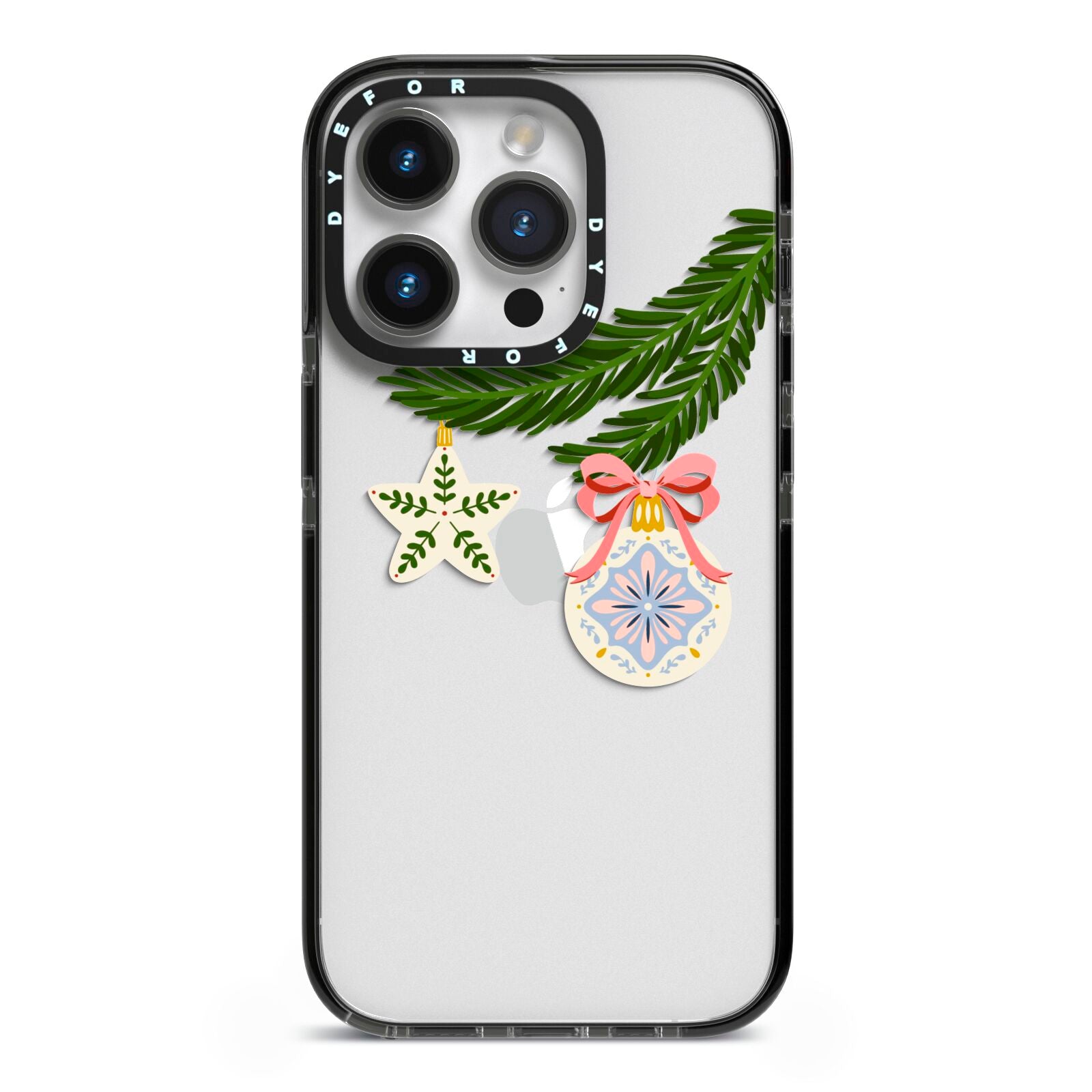 Christmas Tree Branch iPhone 14 Pro Black Impact Case on Silver phone