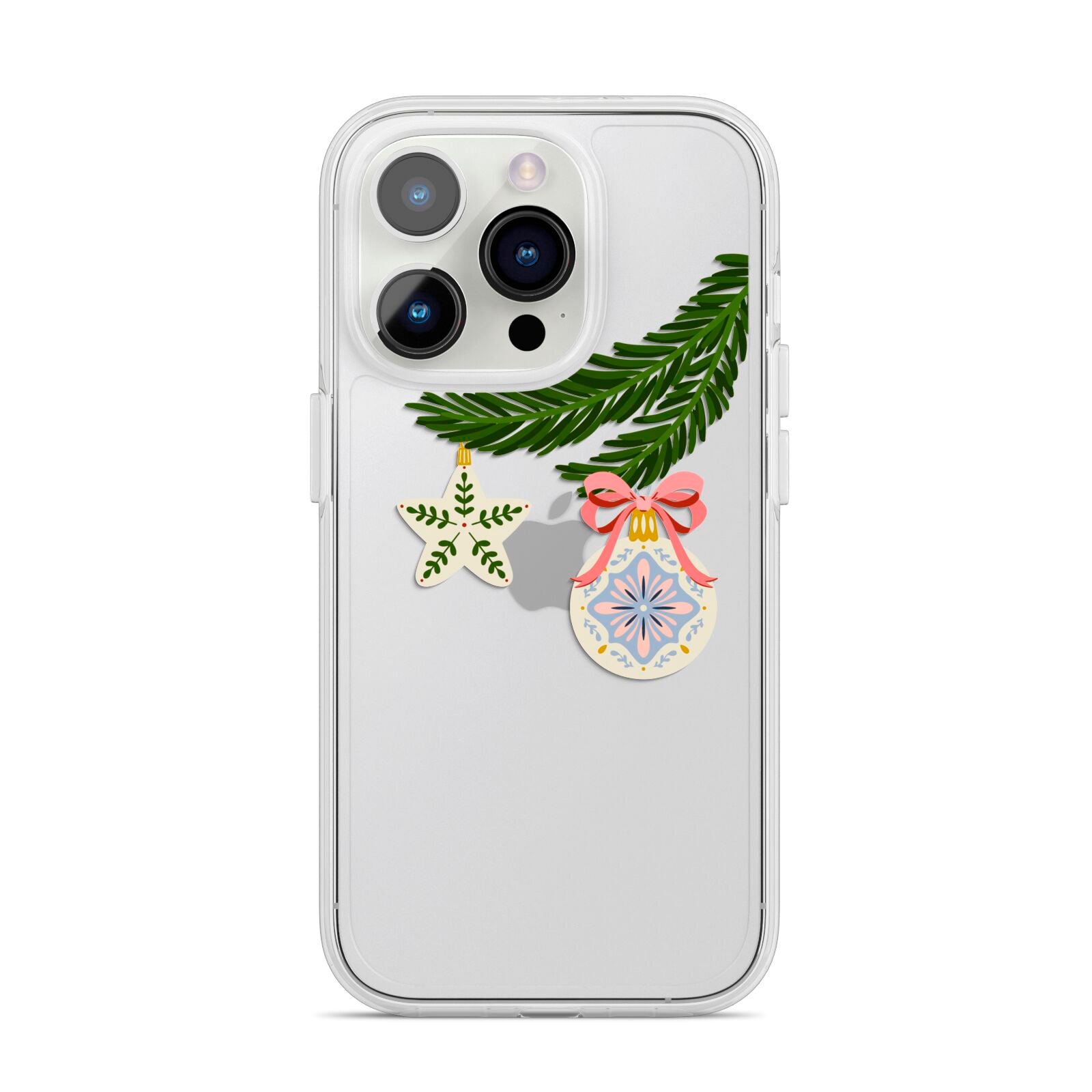 Christmas Tree Branch iPhone 14 Pro Clear Tough Case Silver