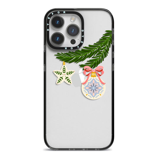 Christmas Tree Branch iPhone 14 Pro Max Black Impact Case on Silver phone