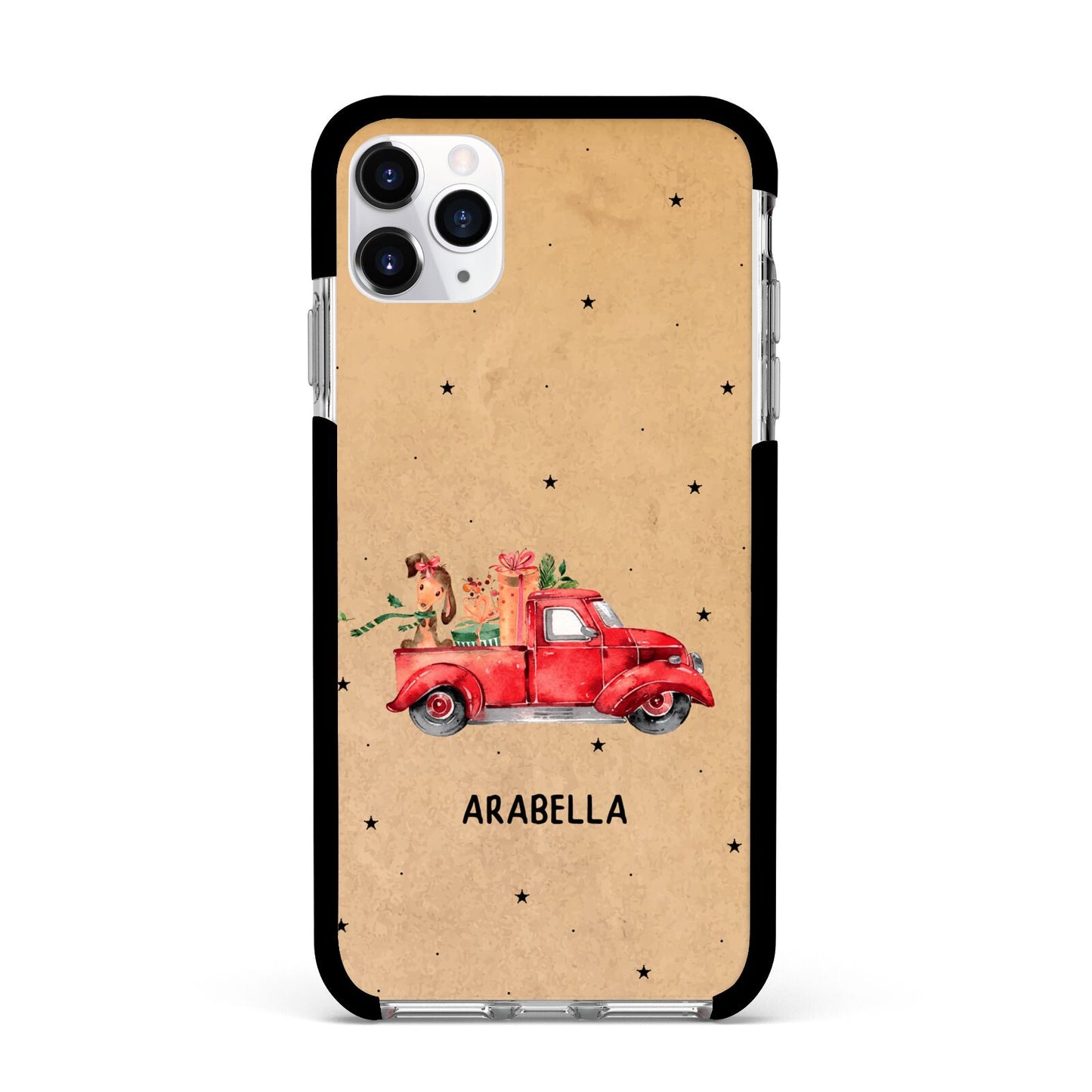 Christmas Truck Personalised Apple iPhone 11 Pro Max in Silver with Black Impact Case