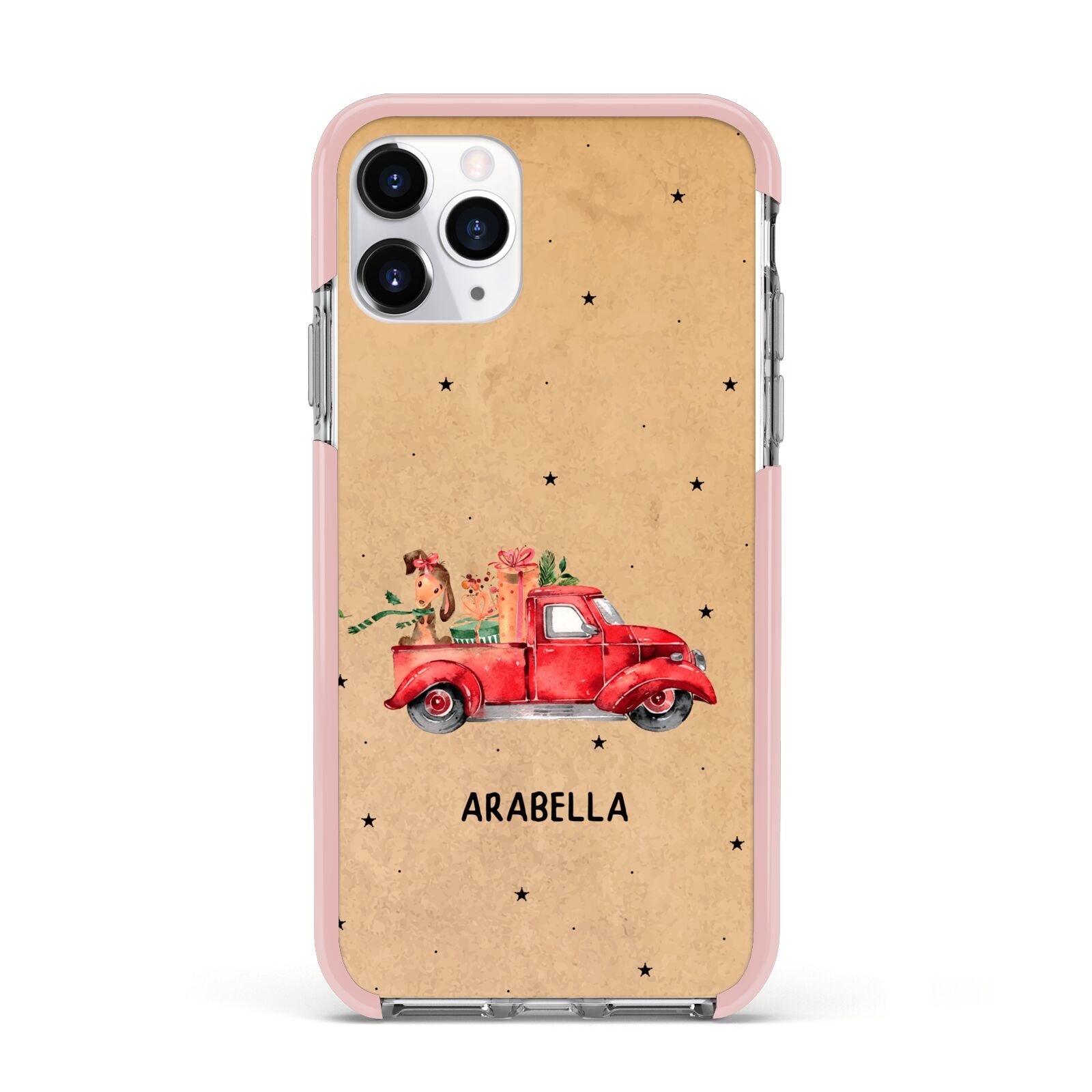 Christmas Truck Personalised Apple iPhone 11 Pro in Silver with Pink Impact Case