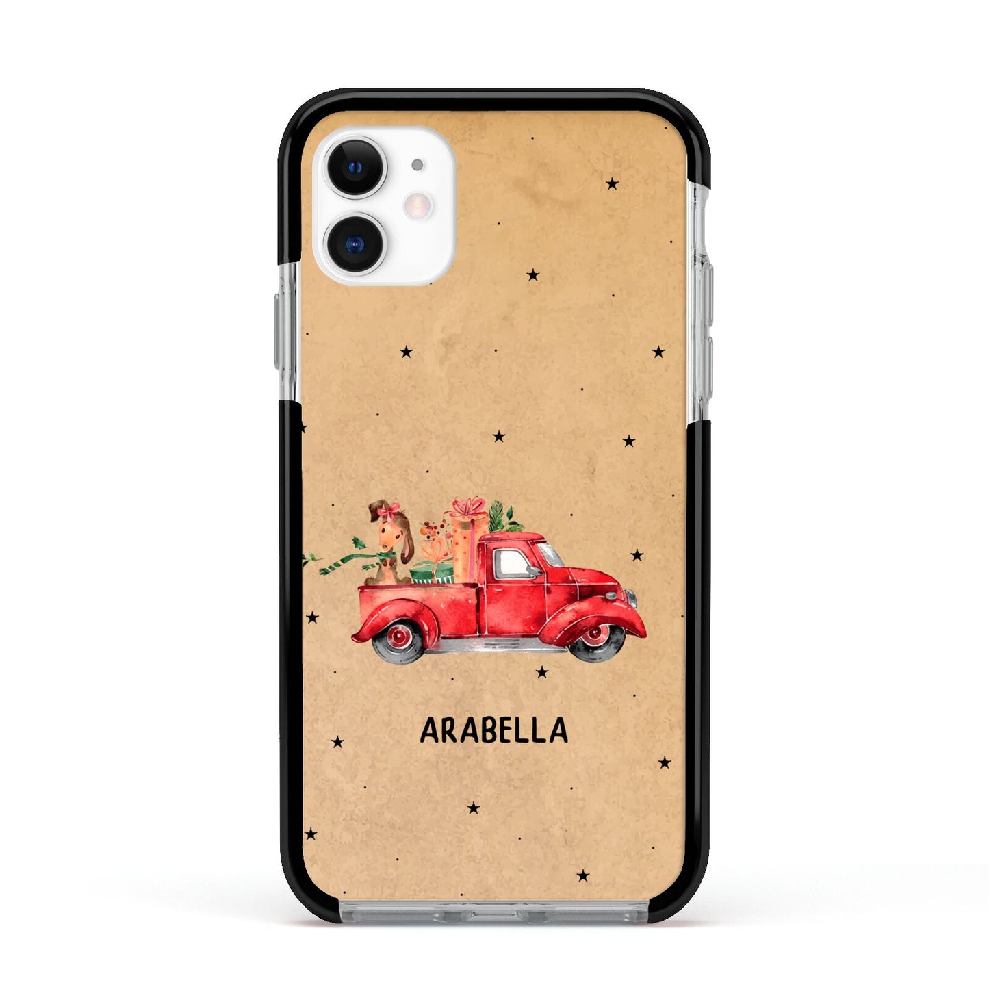 Christmas Truck Personalised Apple iPhone 11 in White with Black Impact Case