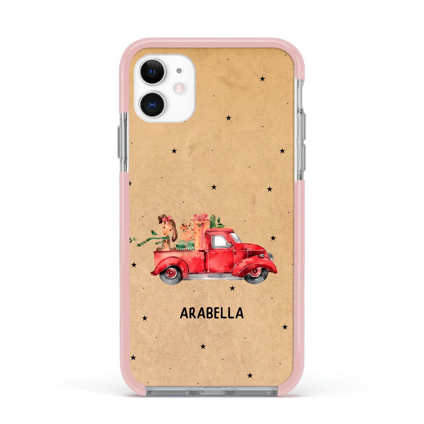 Christmas Truck Personalised Apple iPhone 11 in White with Pink Impact Case