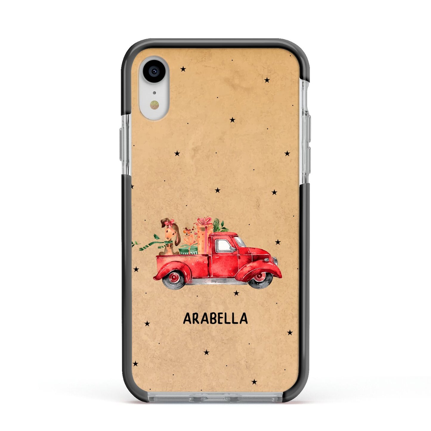 Christmas Truck Personalised Apple iPhone XR Impact Case Black Edge on Silver Phone