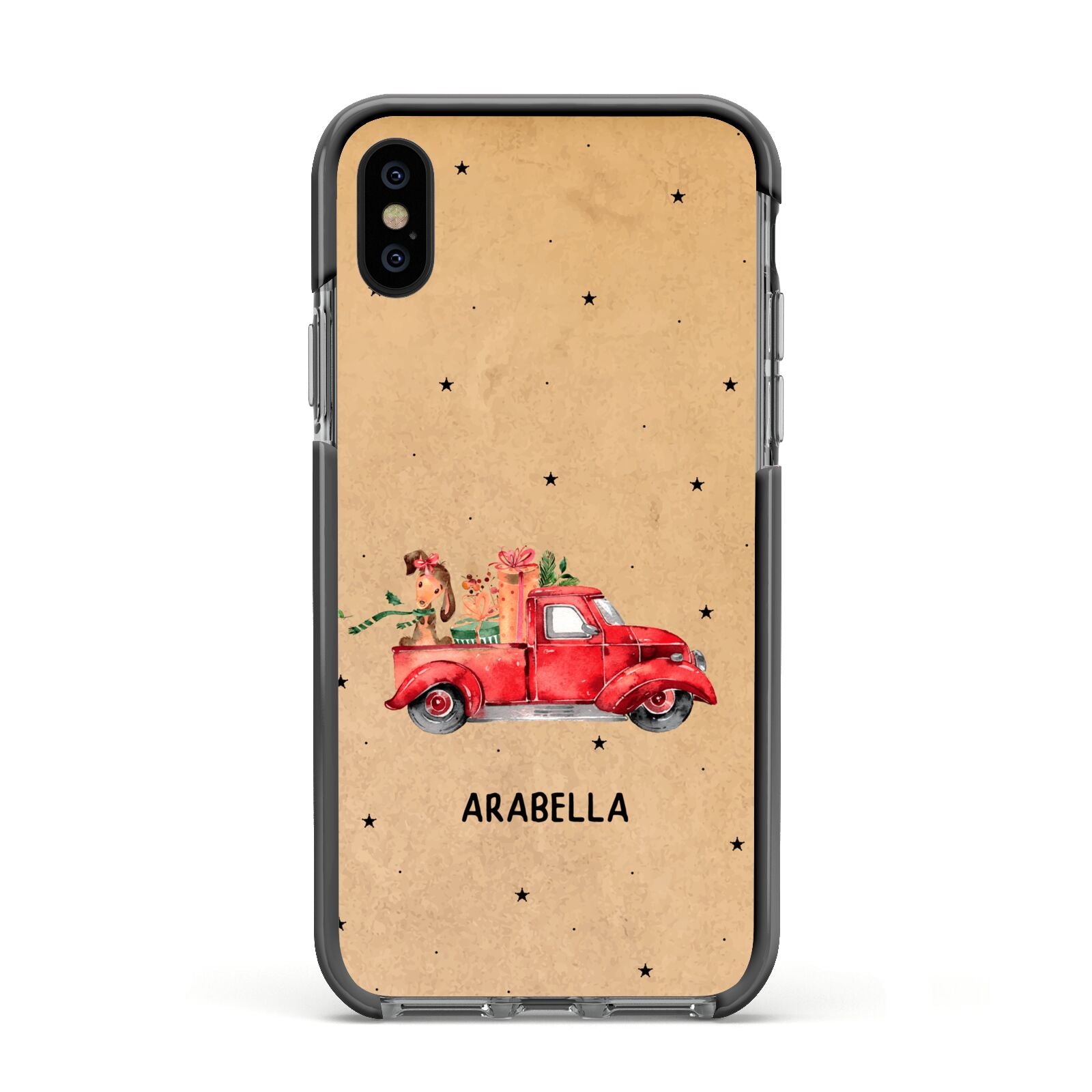 Christmas Truck Personalised Apple iPhone Xs Impact Case Black Edge on Black Phone