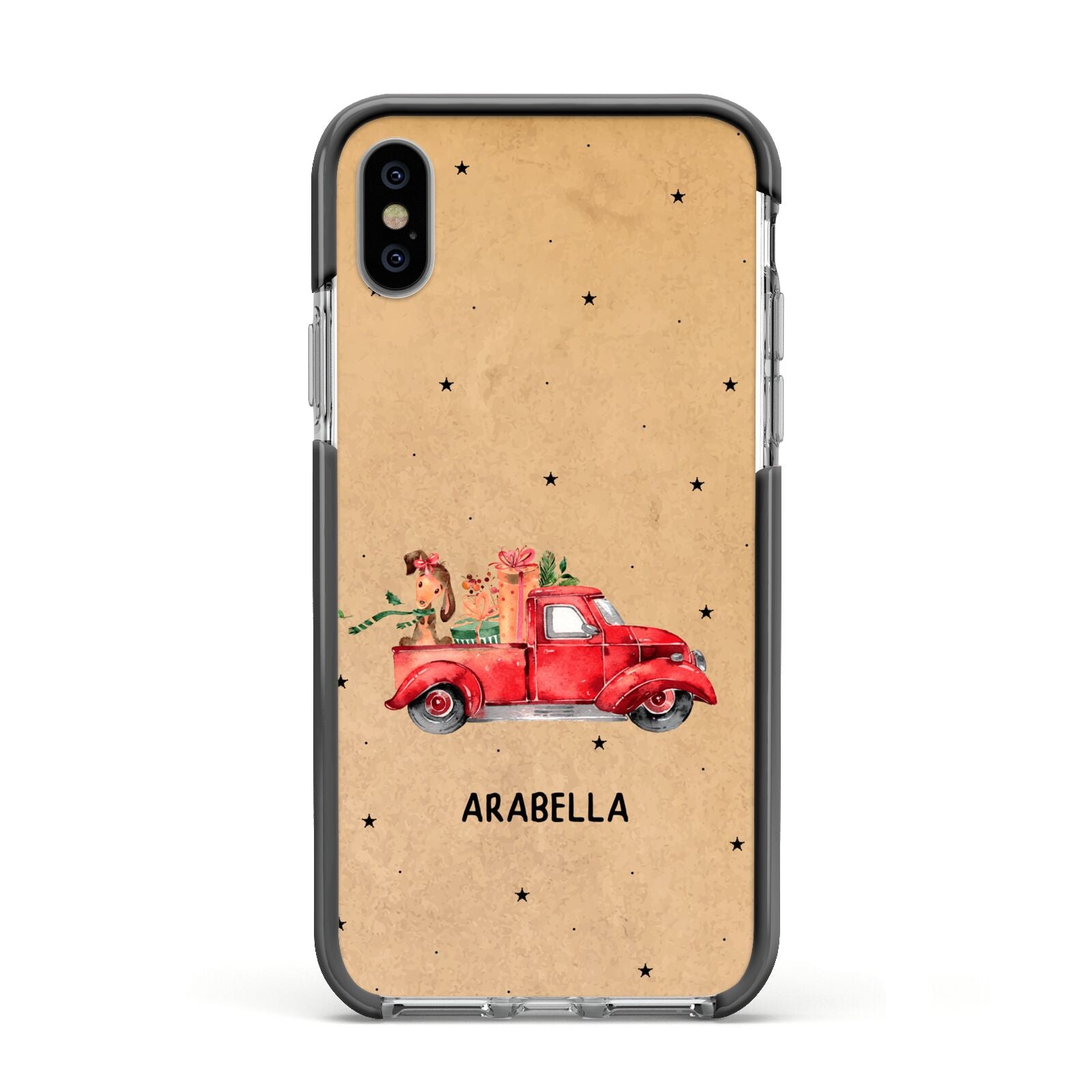 Christmas Truck Personalised Apple iPhone Xs Impact Case Black Edge on Silver Phone