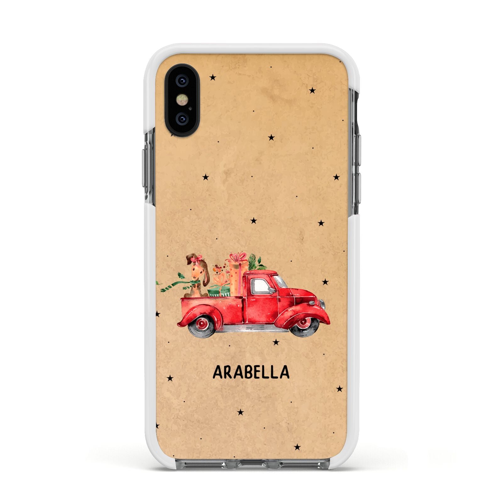 Christmas Truck Personalised Apple iPhone Xs Impact Case White Edge on Black Phone