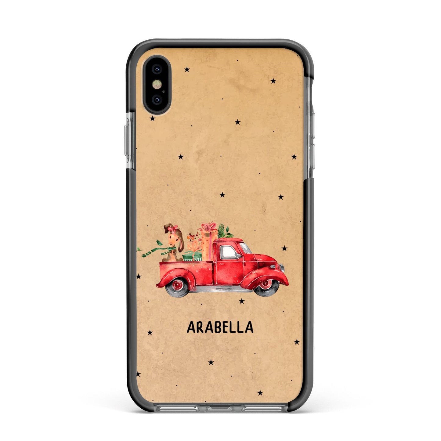 Christmas Truck Personalised Apple iPhone Xs Max Impact Case Black Edge on Black Phone