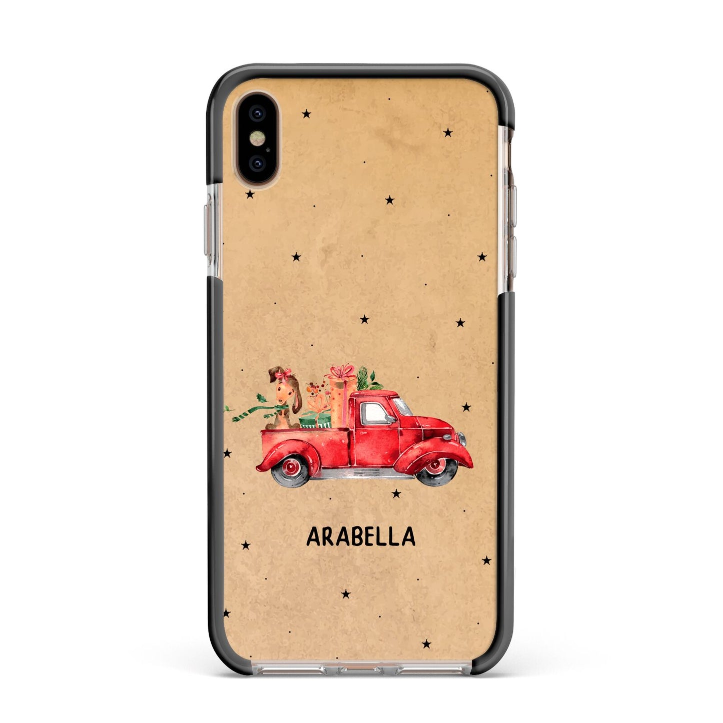 Christmas Truck Personalised Apple iPhone Xs Max Impact Case Black Edge on Gold Phone