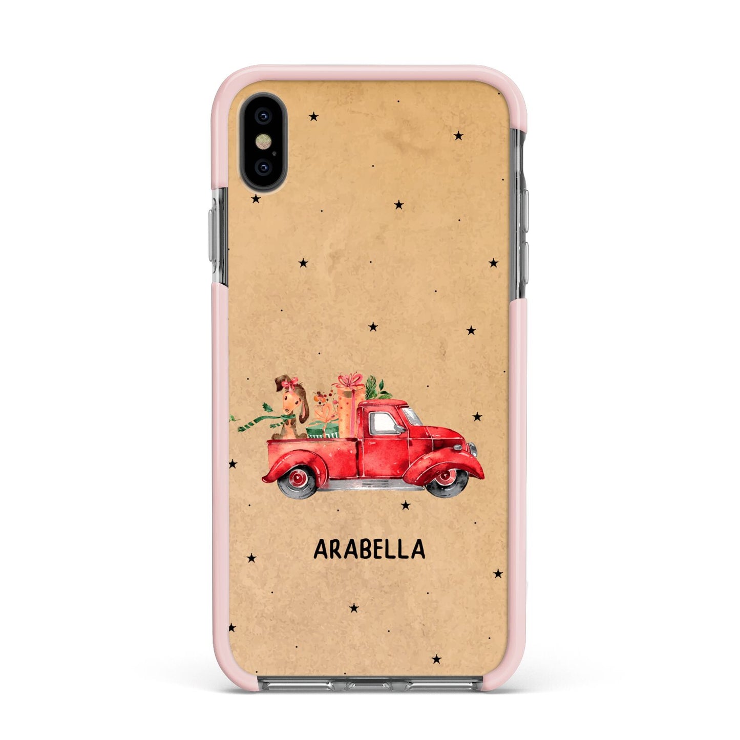 Christmas Truck Personalised Apple iPhone Xs Max Impact Case Pink Edge on Black Phone