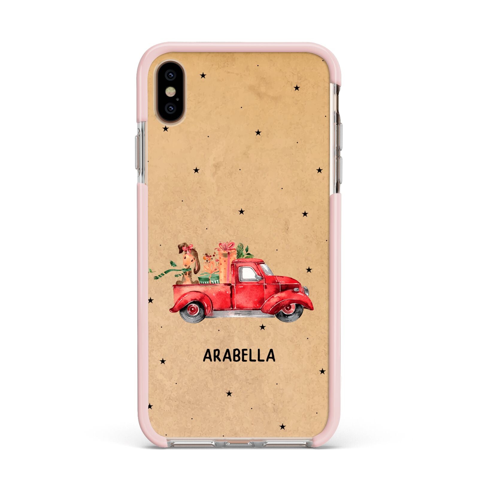 Christmas Truck Personalised Apple iPhone Xs Max Impact Case Pink Edge on Gold Phone