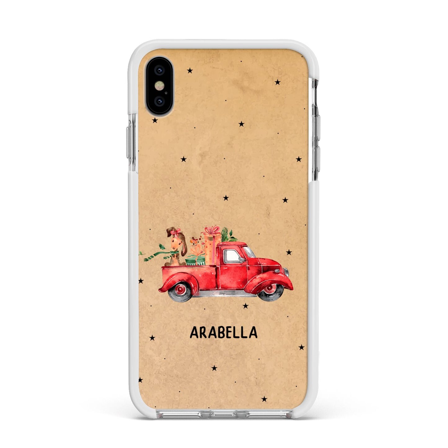 Christmas Truck Personalised Apple iPhone Xs Max Impact Case White Edge on Silver Phone