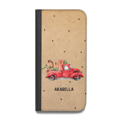 Christmas Truck Personalised Vegan Leather Flip iPhone Case