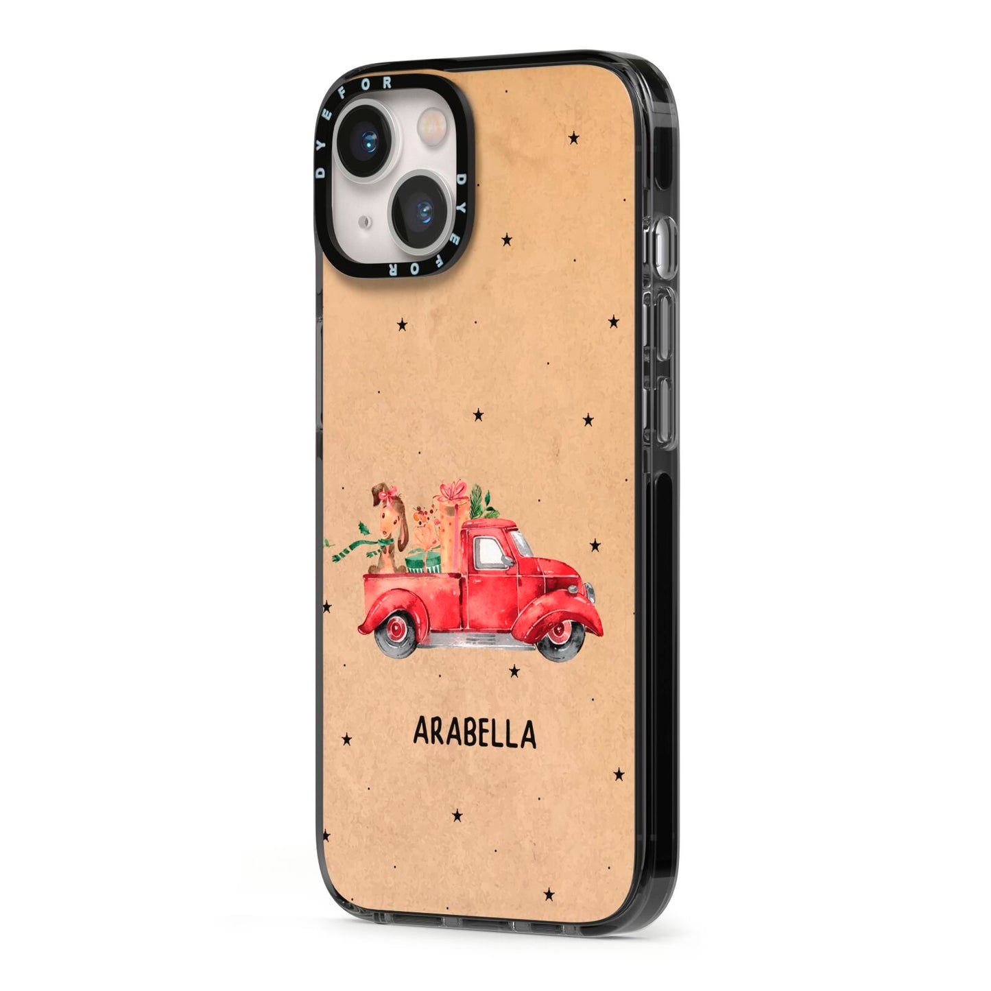 Christmas Truck Personalised iPhone 13 Black Impact Case Side Angle on Silver phone