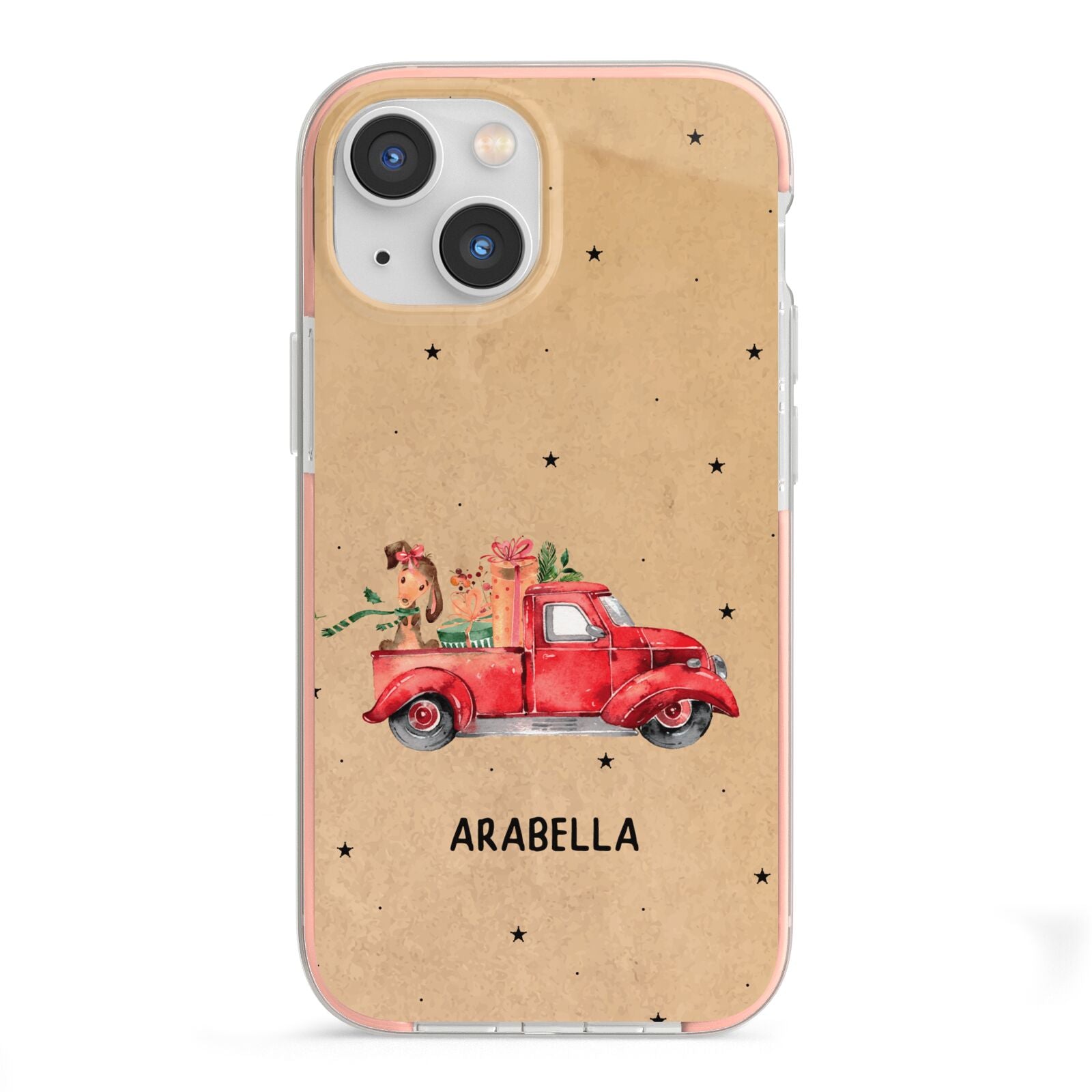 Christmas Truck Personalised iPhone 13 Mini TPU Impact Case with Pink Edges