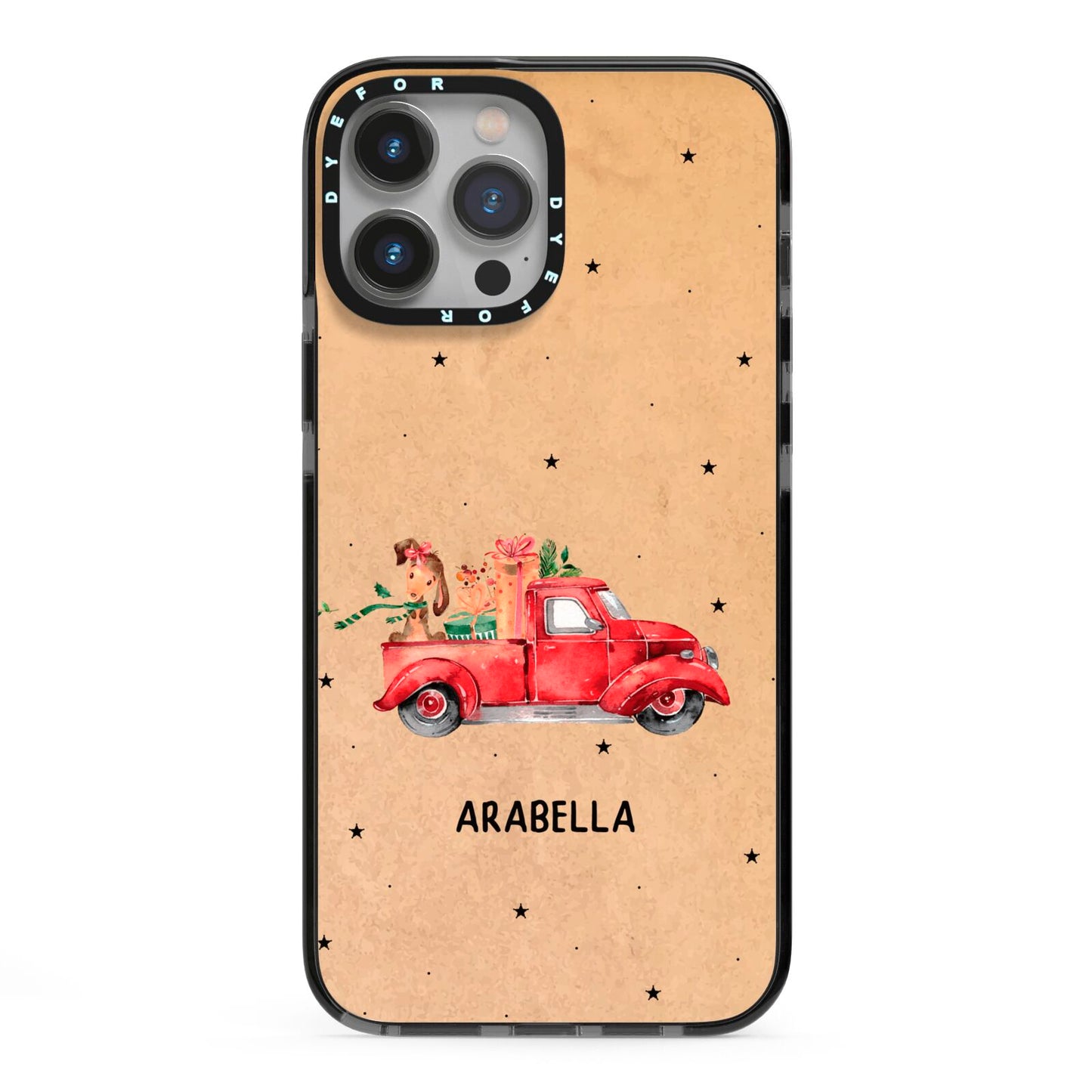 Christmas Truck Personalised iPhone 13 Pro Max Black Impact Case on Silver phone