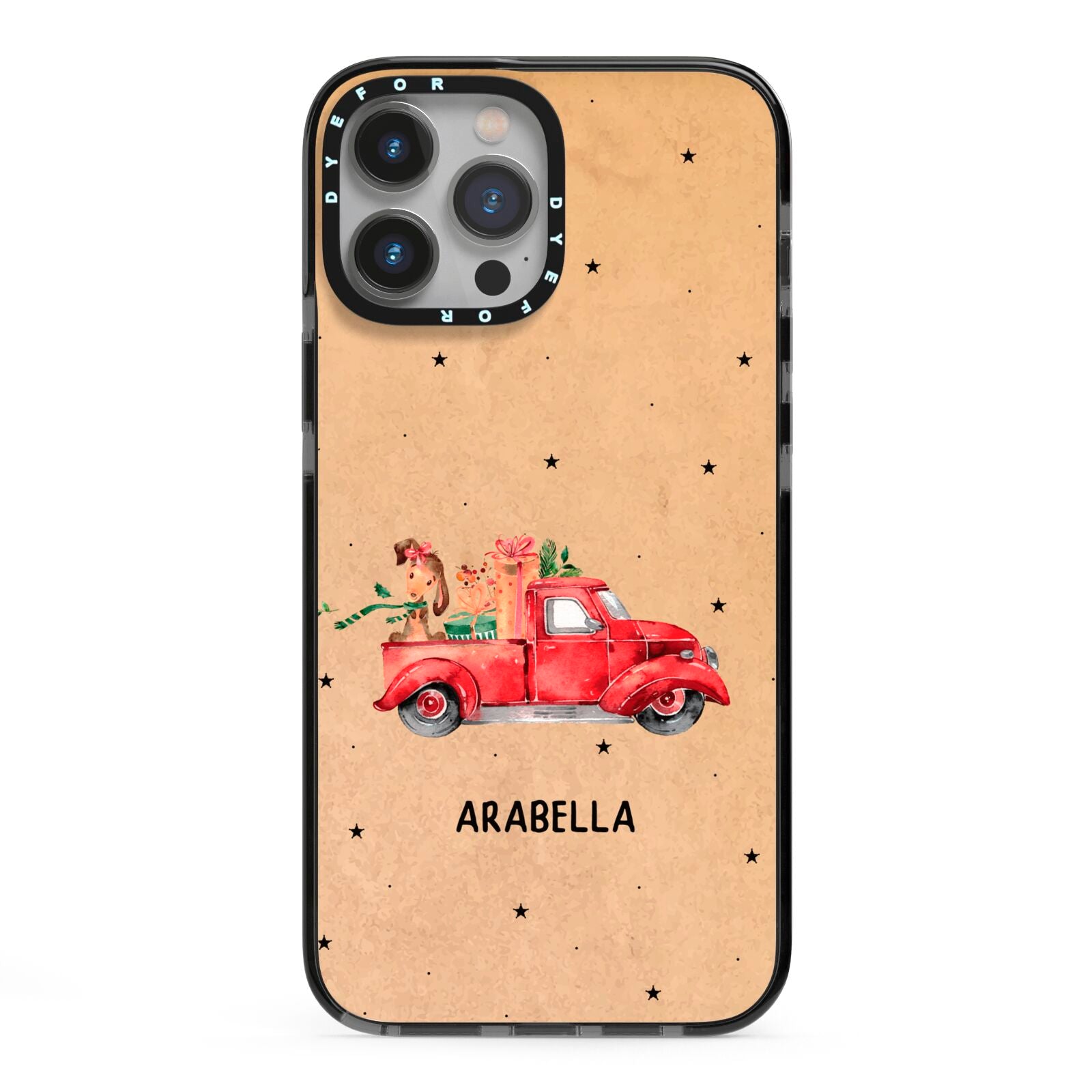 Christmas Truck Personalised iPhone 13 Pro Max Black Impact Case on Silver phone