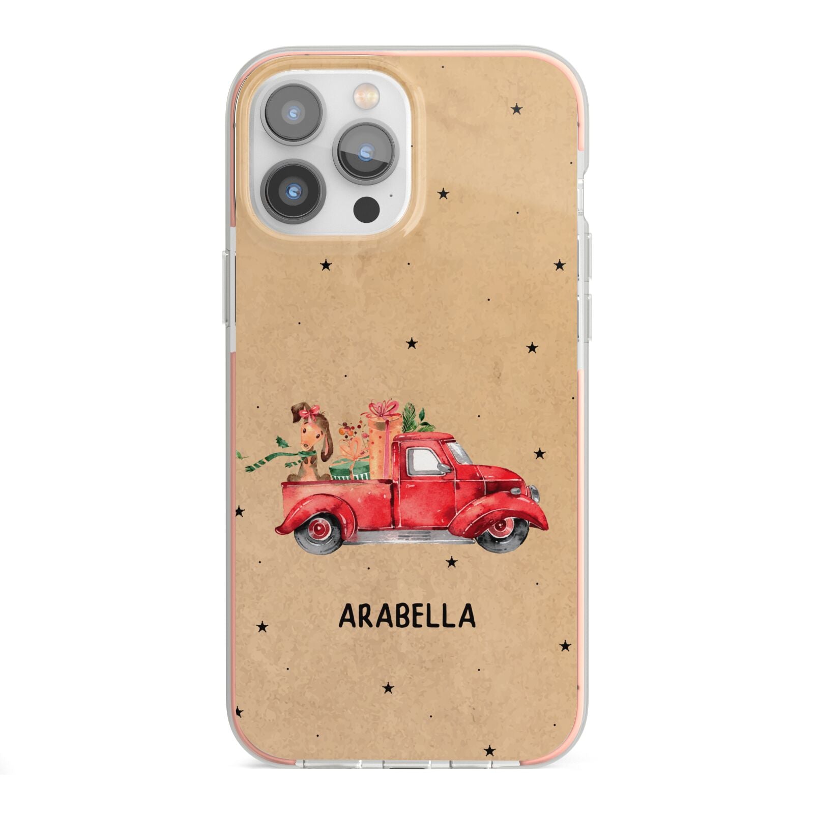 Christmas Truck Personalised iPhone 13 Pro Max TPU Impact Case with Pink Edges