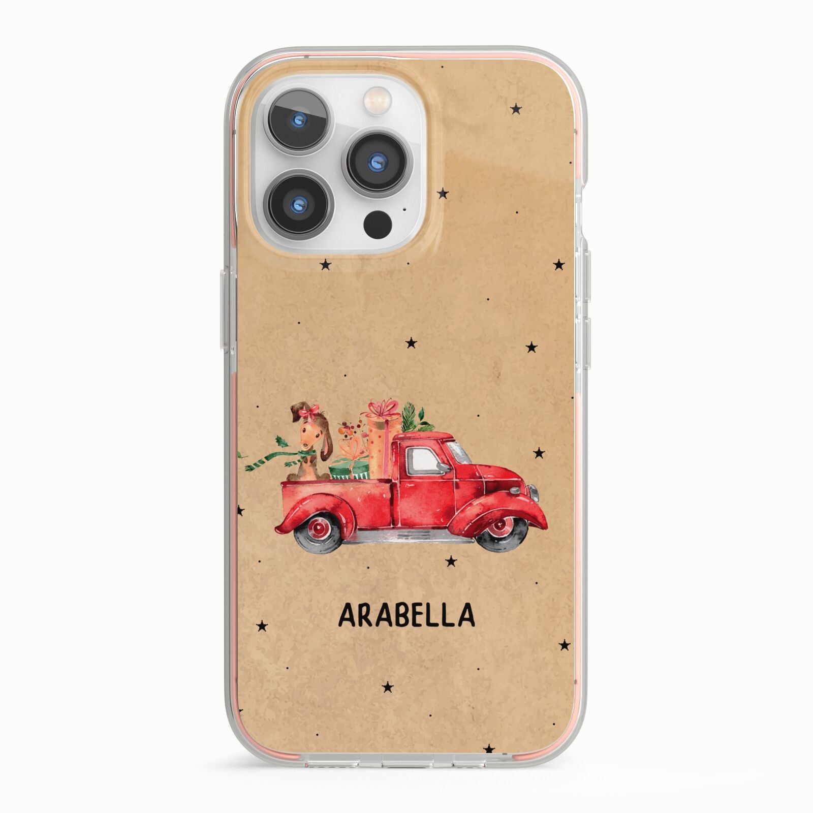 Christmas Truck Personalised iPhone 13 Pro TPU Impact Case with Pink Edges