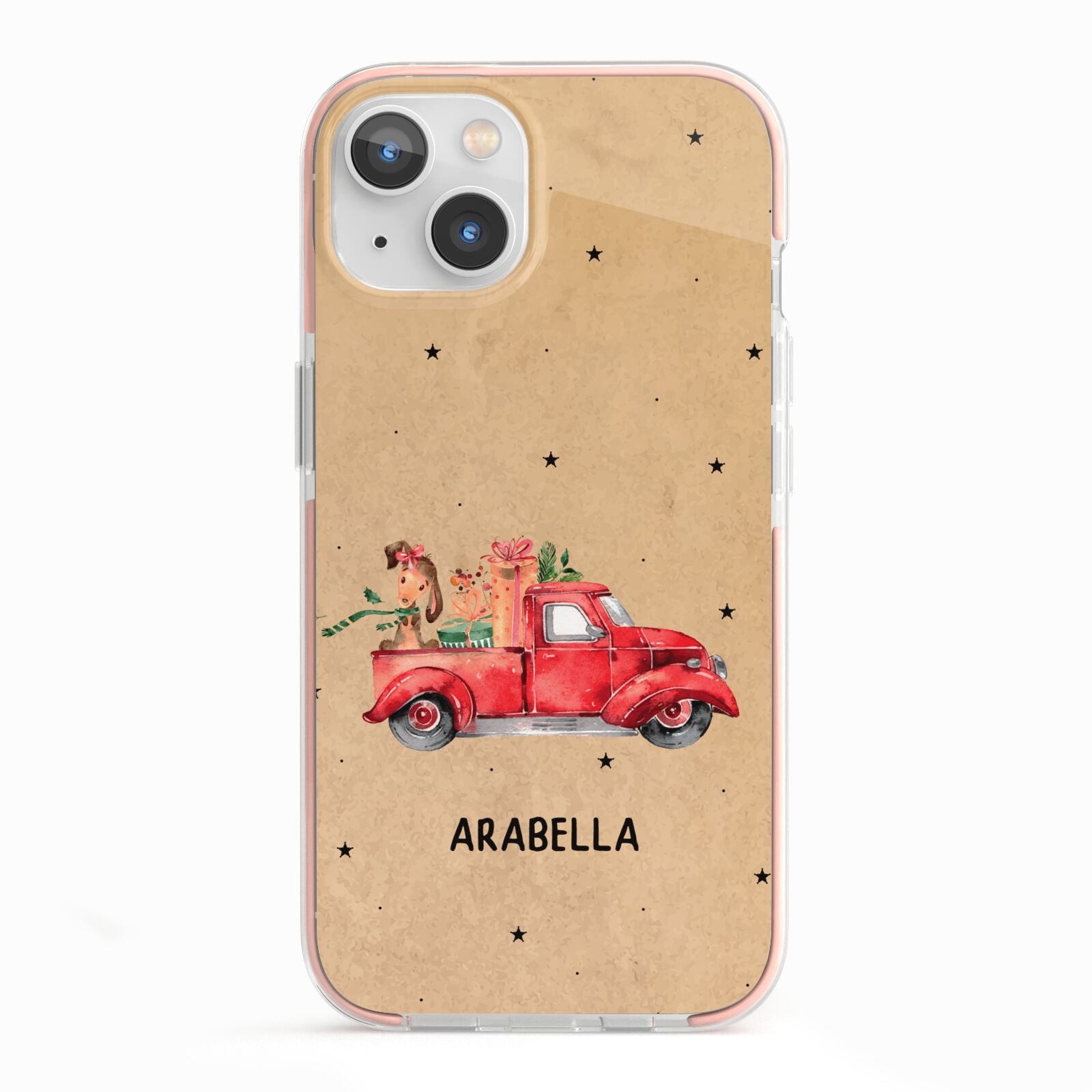 Christmas Truck Personalised iPhone 13 TPU Impact Case with Pink Edges