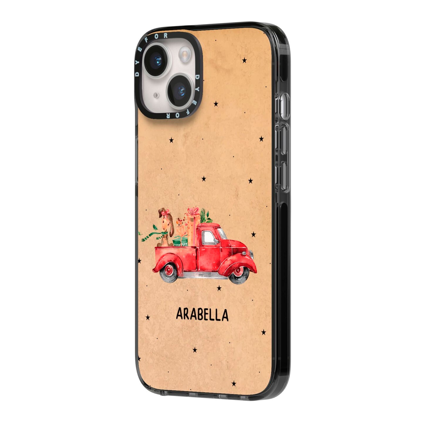 Christmas Truck Personalised iPhone 14 Black Impact Case Side Angle on Silver phone