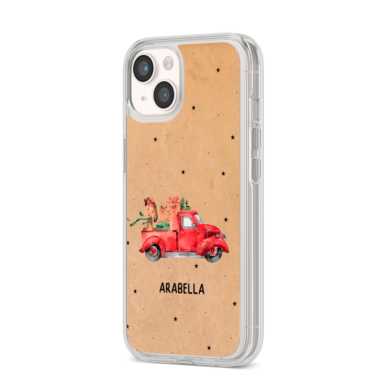 Christmas Truck Personalised iPhone 14 Clear Tough Case Starlight Angled Image