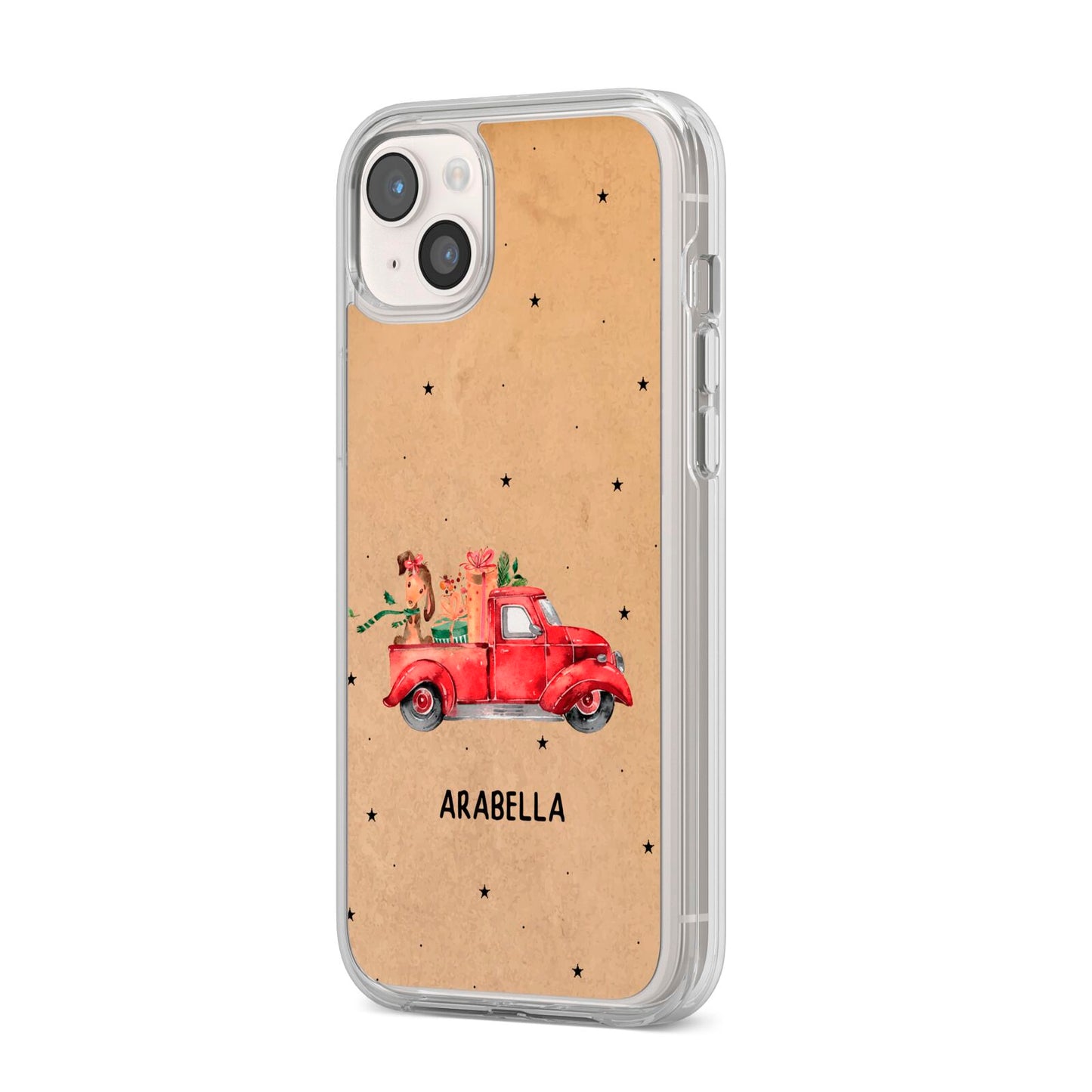 Christmas Truck Personalised iPhone 14 Plus Clear Tough Case Starlight Angled Image