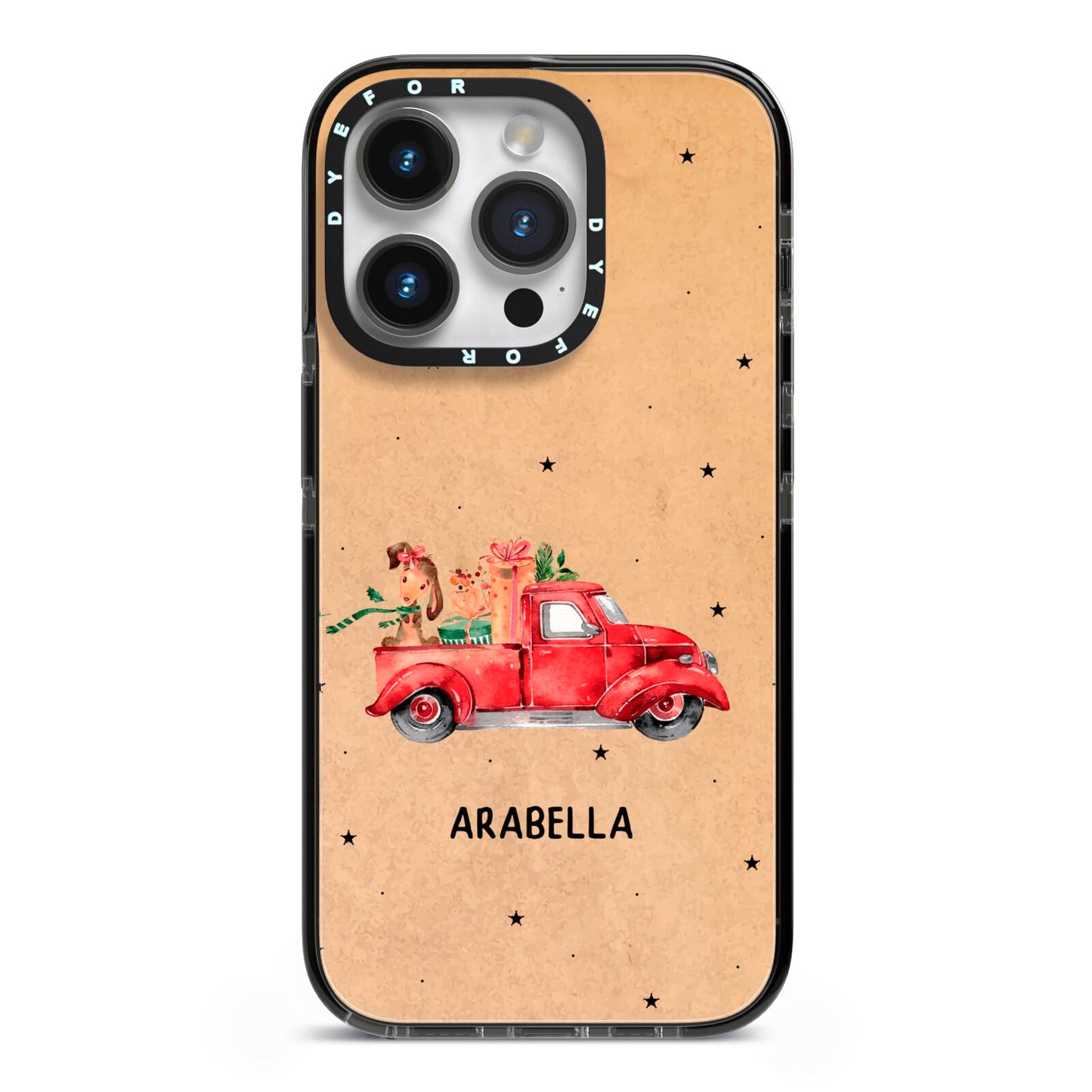 Christmas Truck Personalised iPhone 14 Pro Black Impact Case on Silver phone