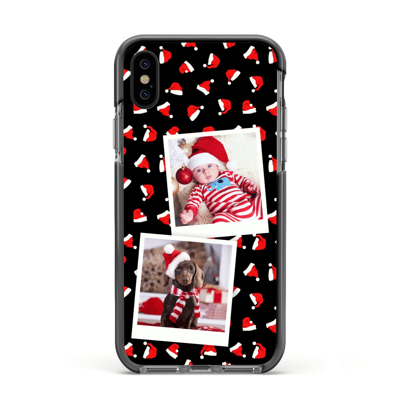 Christmas Two Photo Apple iPhone Xs Impact Case Black Edge on Black Phone