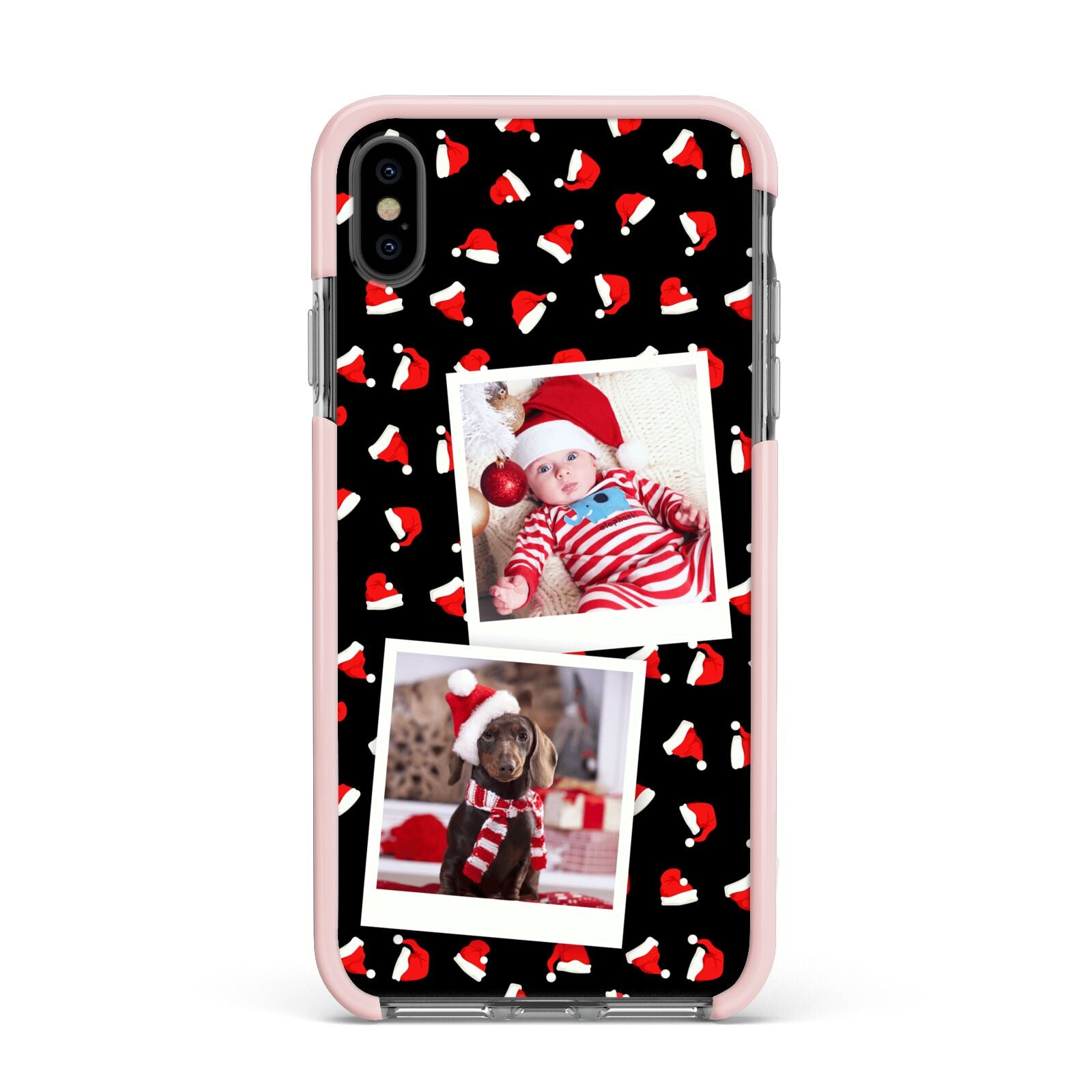 Christmas Two Photo Apple iPhone Xs Max Impact Case Pink Edge on Black Phone