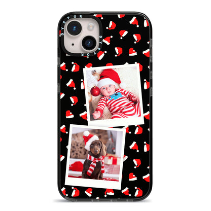 Christmas Two Photo iPhone 14 Plus Black Impact Case on Silver phone